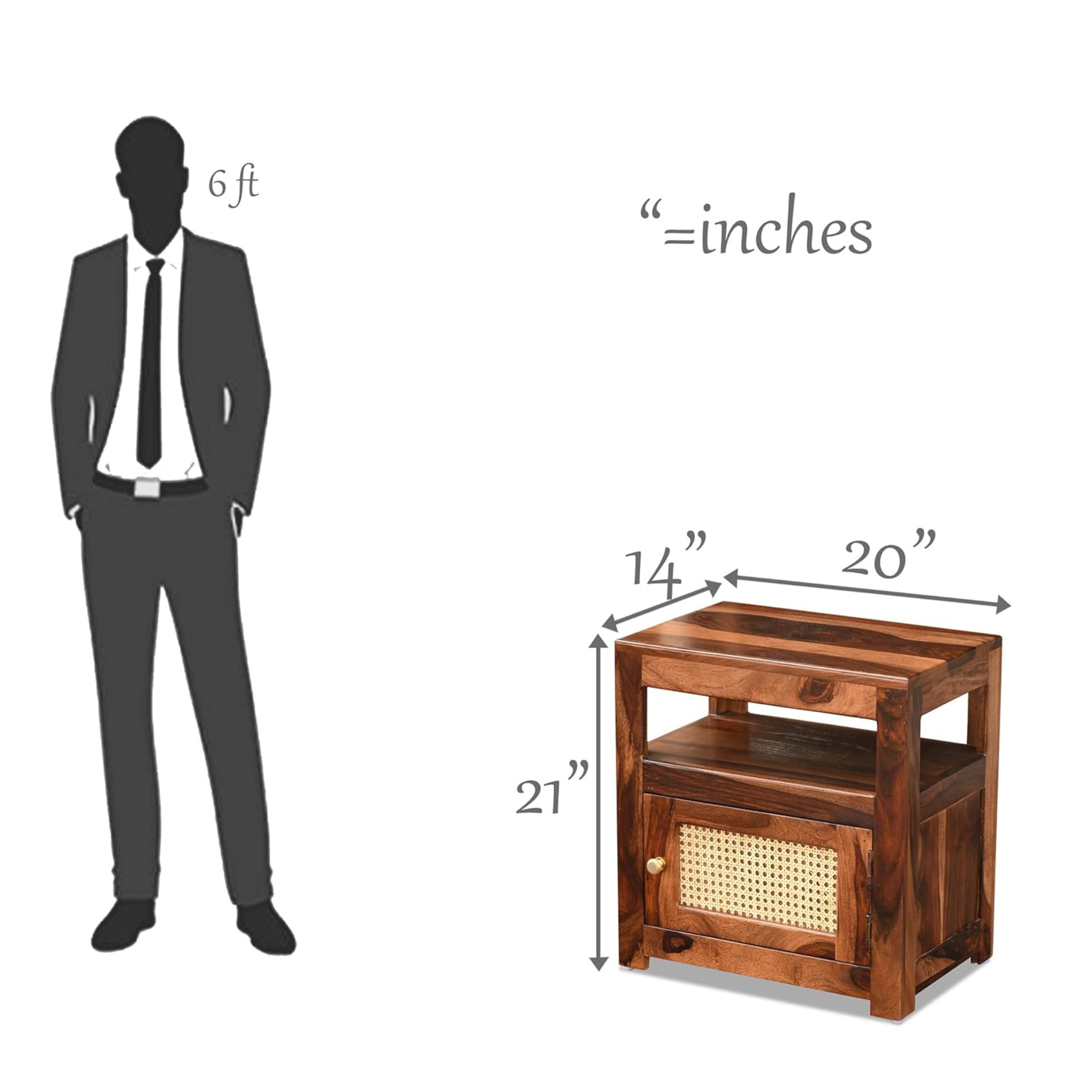 RetroVesta Wooden Nightstand with Cane Panel