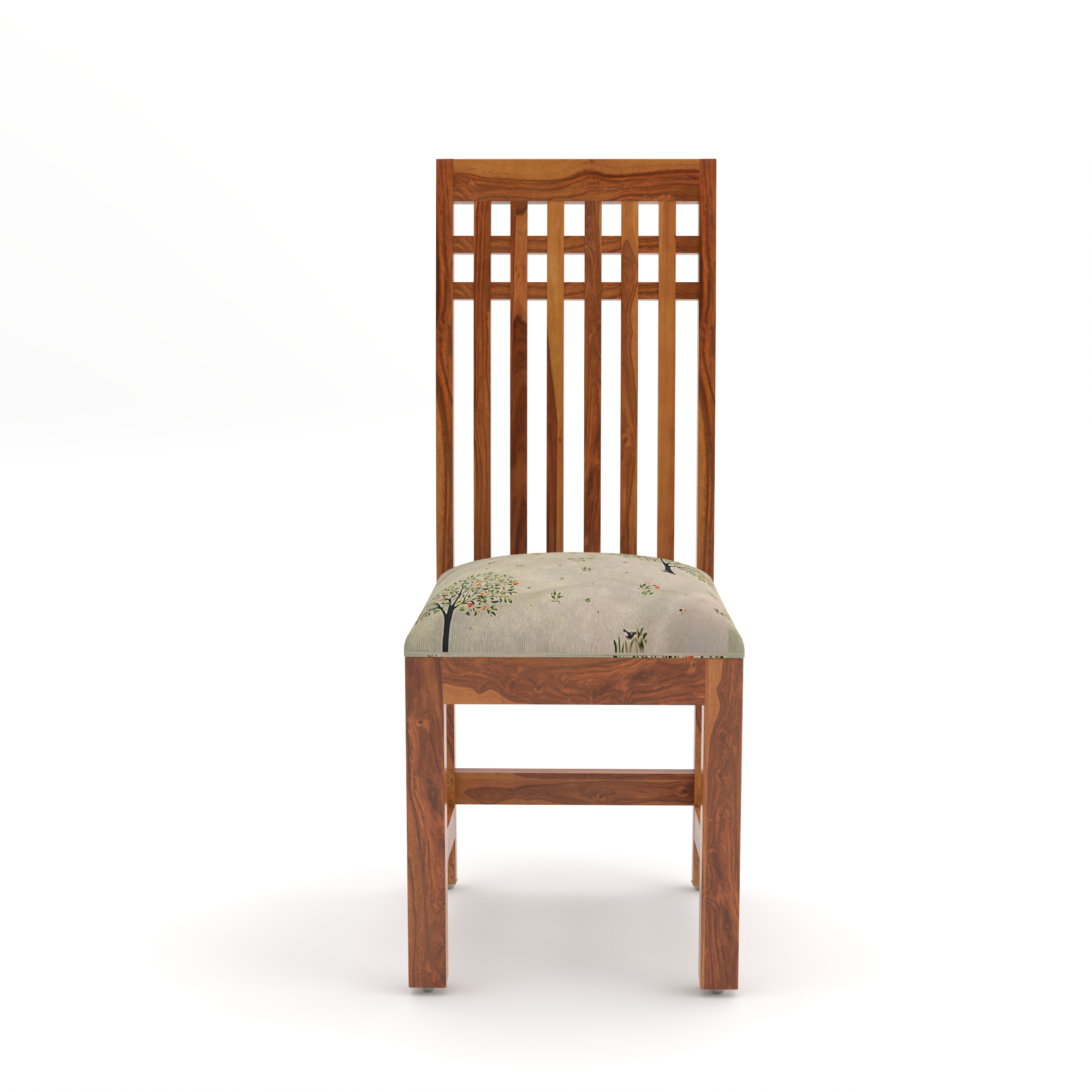 RetroVesta Sheesham Wood Dining Chairs Set of 2 | Wooden Chairs with Multicolor Geometric Printed Fabric Seat | Ethnic Upholstery & Teak Finish Dining Room Chairs for Home, Living & Office Light Brown