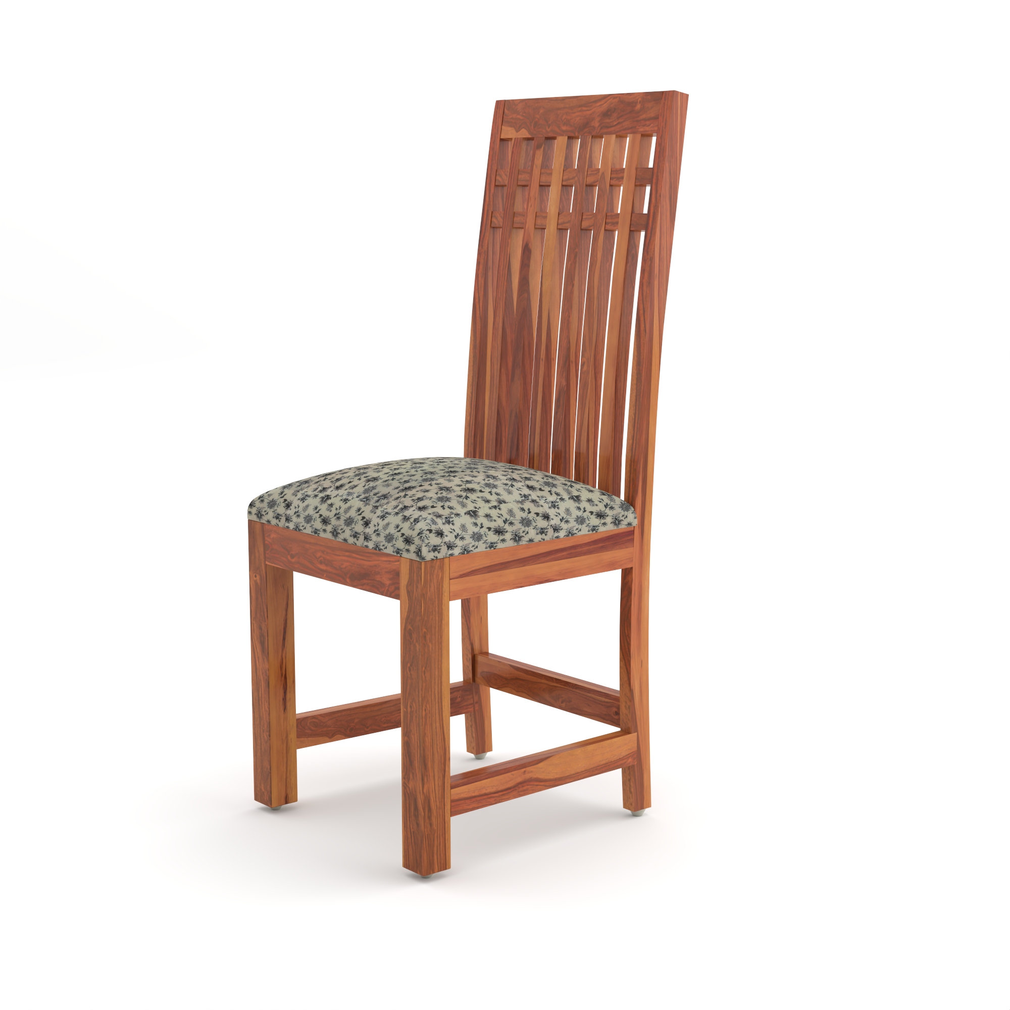 RetroVesta Sheesham Wood Dining Chairs Set of 2 with Floral Printed Cushioned Seat | Wood Dining Room Chairs for Home, Kitchen & Living Room | Teak Finish Wooden Chairs with High Backrest Light Brown