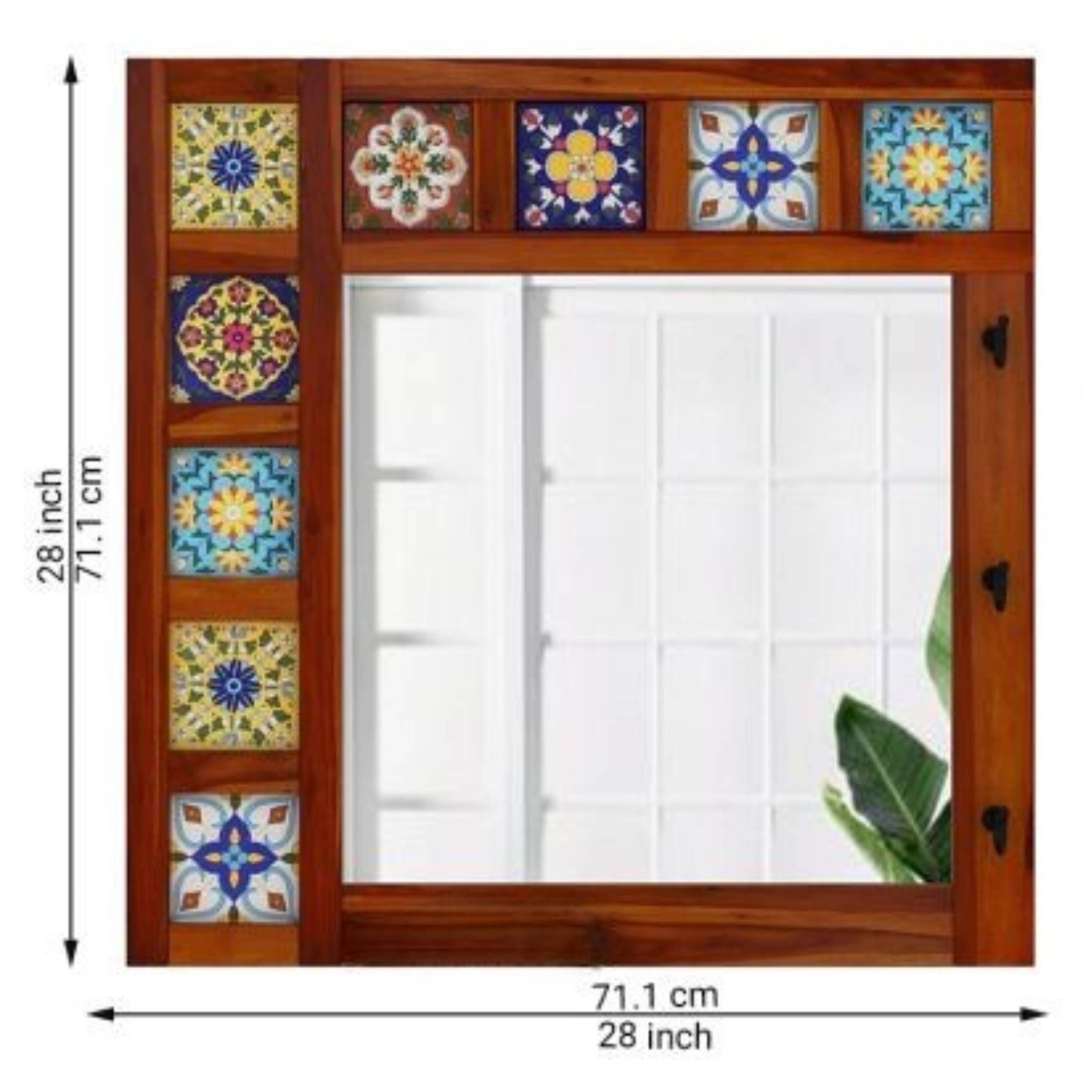 RetroVesta Handcrafted Wooden Mirror with Colorful Ceramic Tiles