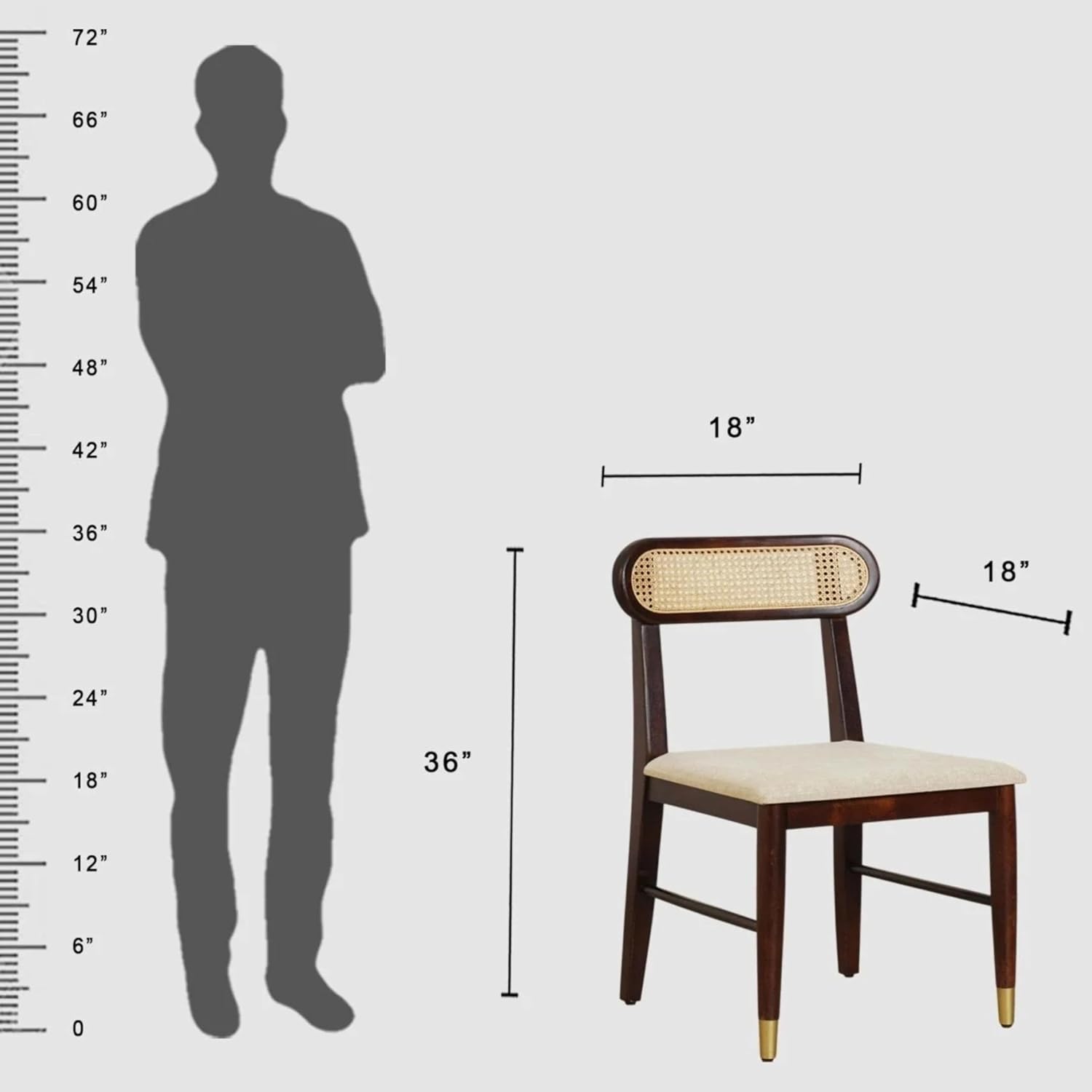 RetroVesta Solid Sheesham Wood Dining Chairs Set of 2 with Cushioned Seat | Rattan Cane Backrest Wooden Chairs | Rustic Accent Furniture for Dining Room, Living Room & Home Office | Natural Walnut Brown