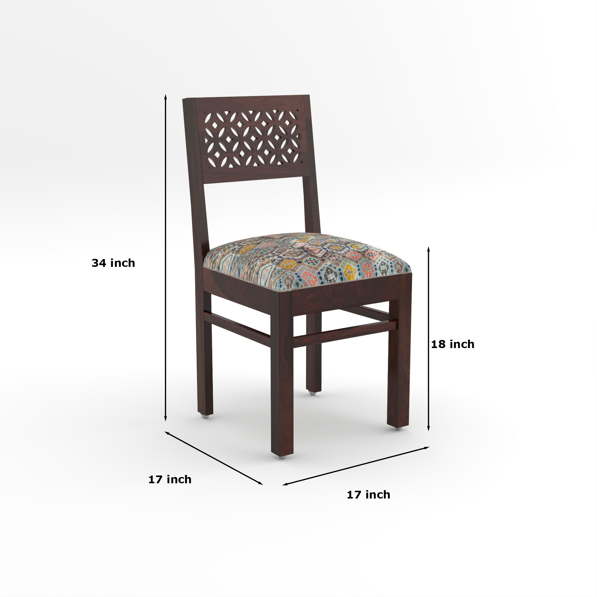 RetroVesta Sheesham Wood Dining Chair Set of 2 | Wood Dining Chairs with Cushions | Velvet Upholstered Mosaic Printed Fabric | Wooden Dining Chairs for Living Room, Dining Room, Dark Brown