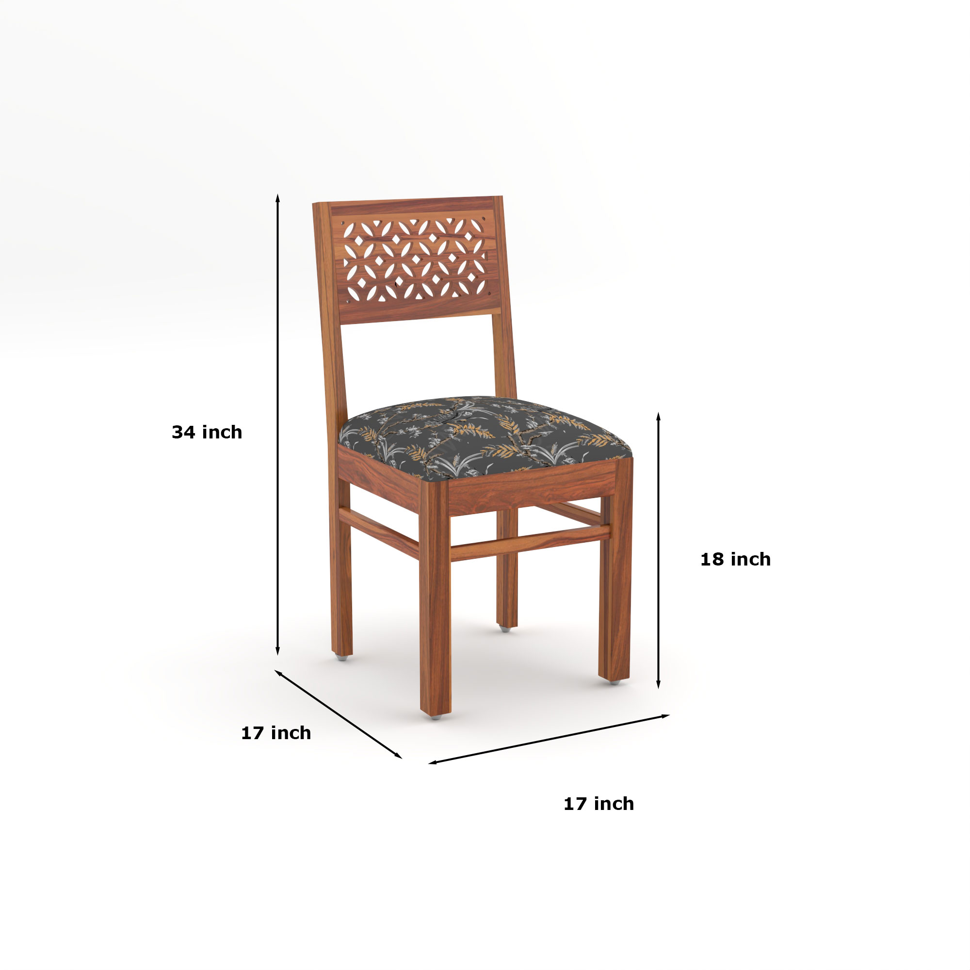 RetroVesta Sheesham Wood Dining Chair Set of 2 | Wood Dining Chairs with Cushions | Velvet Upholstered Floral Leaf Fabric in Dark Shade | Wooden Dining Chairs for Living Room, Dining Room, Light Brown