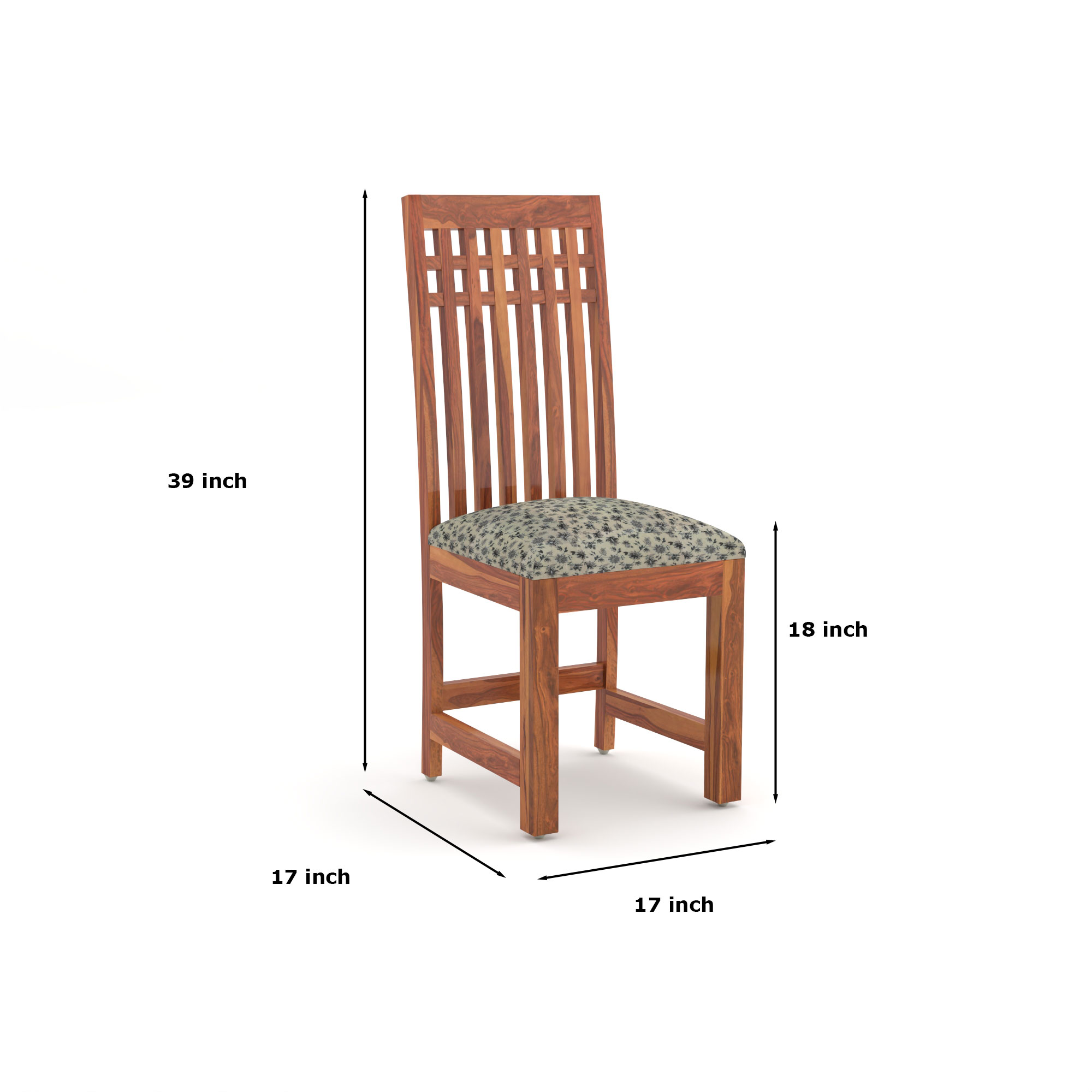 RetroVesta Sheesham Wood Dining Chairs Set of 2 with Floral Printed Cushioned Seat | Wood Dining Room Chairs for Home, Kitchen & Living Room | Teak Finish Wooden Chairs with High Backrest Light Brown