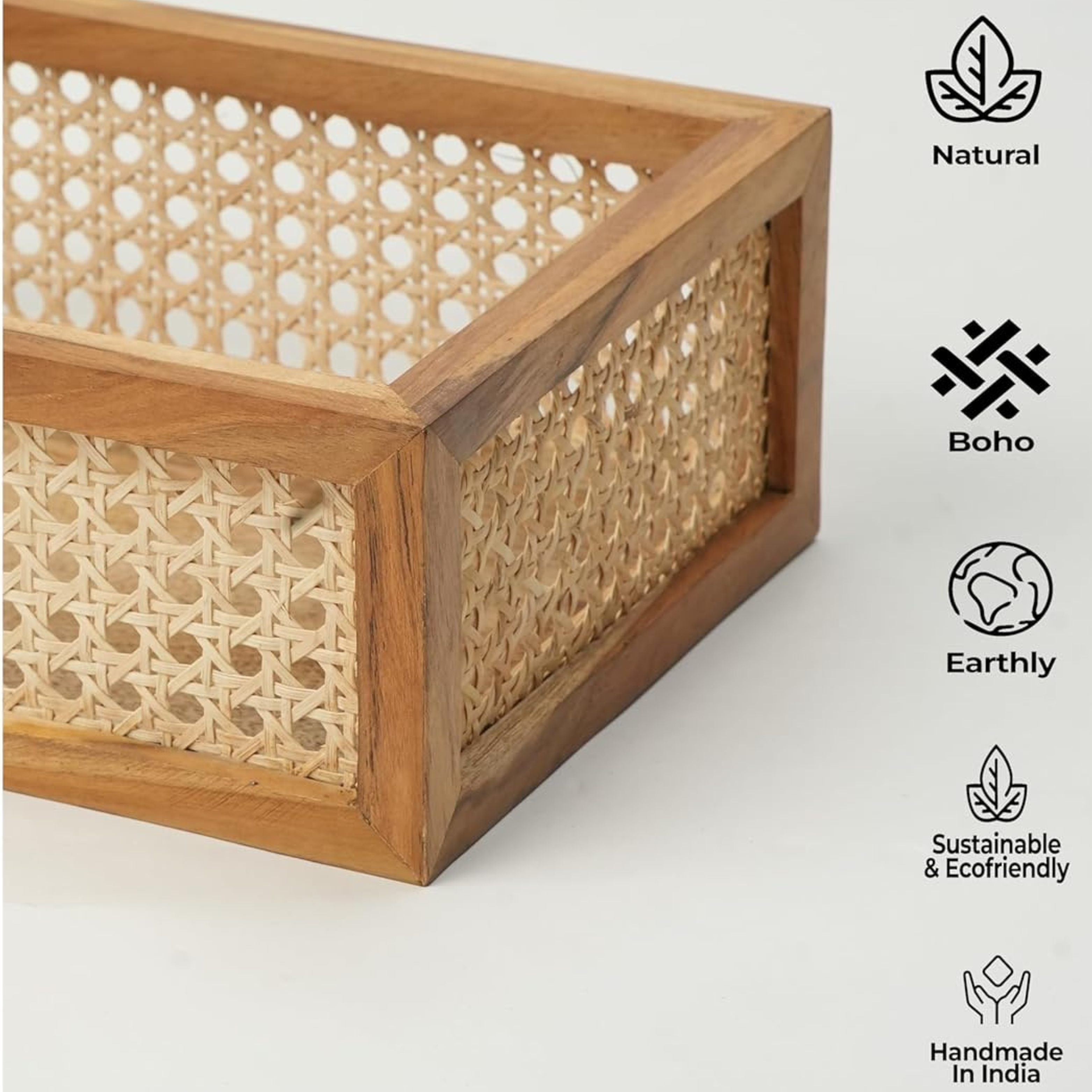 RetroVesta Handmade Wooden Rattan Tray