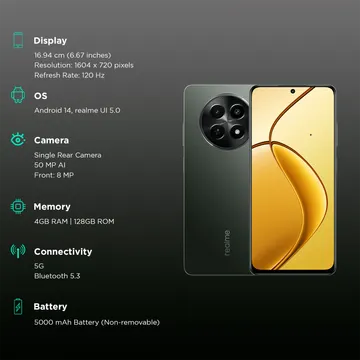 realme C65 5G (Glowing Black, 8GB RAM, 128GB Storage)