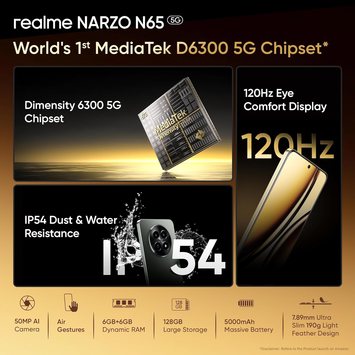 realme NARZO N65 5G (AMBER GOLD, 128 GB)  (6 GB RAM)
