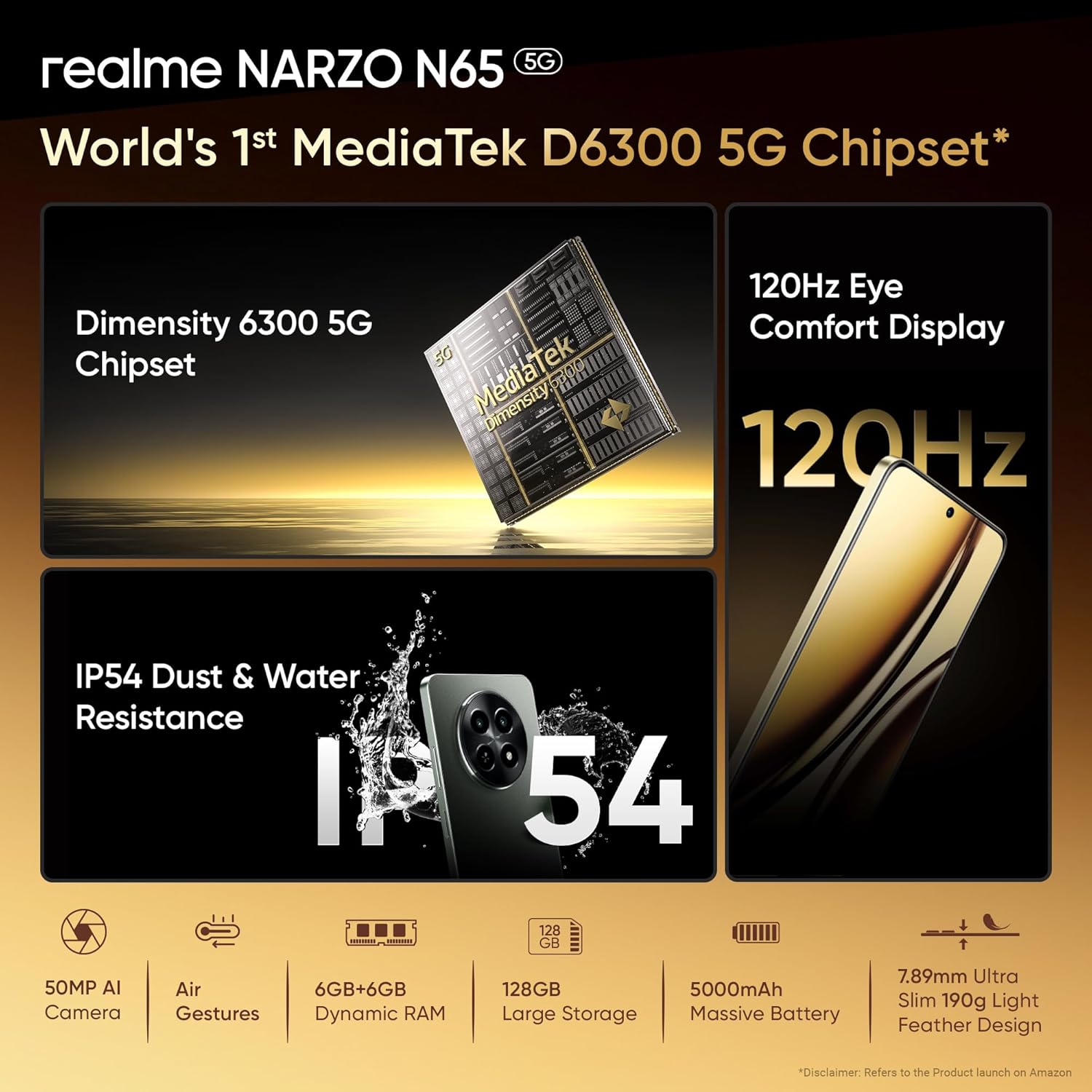 realme NARZO N65 5G (Amber Gold 8GB RAM, 128GB Storage)