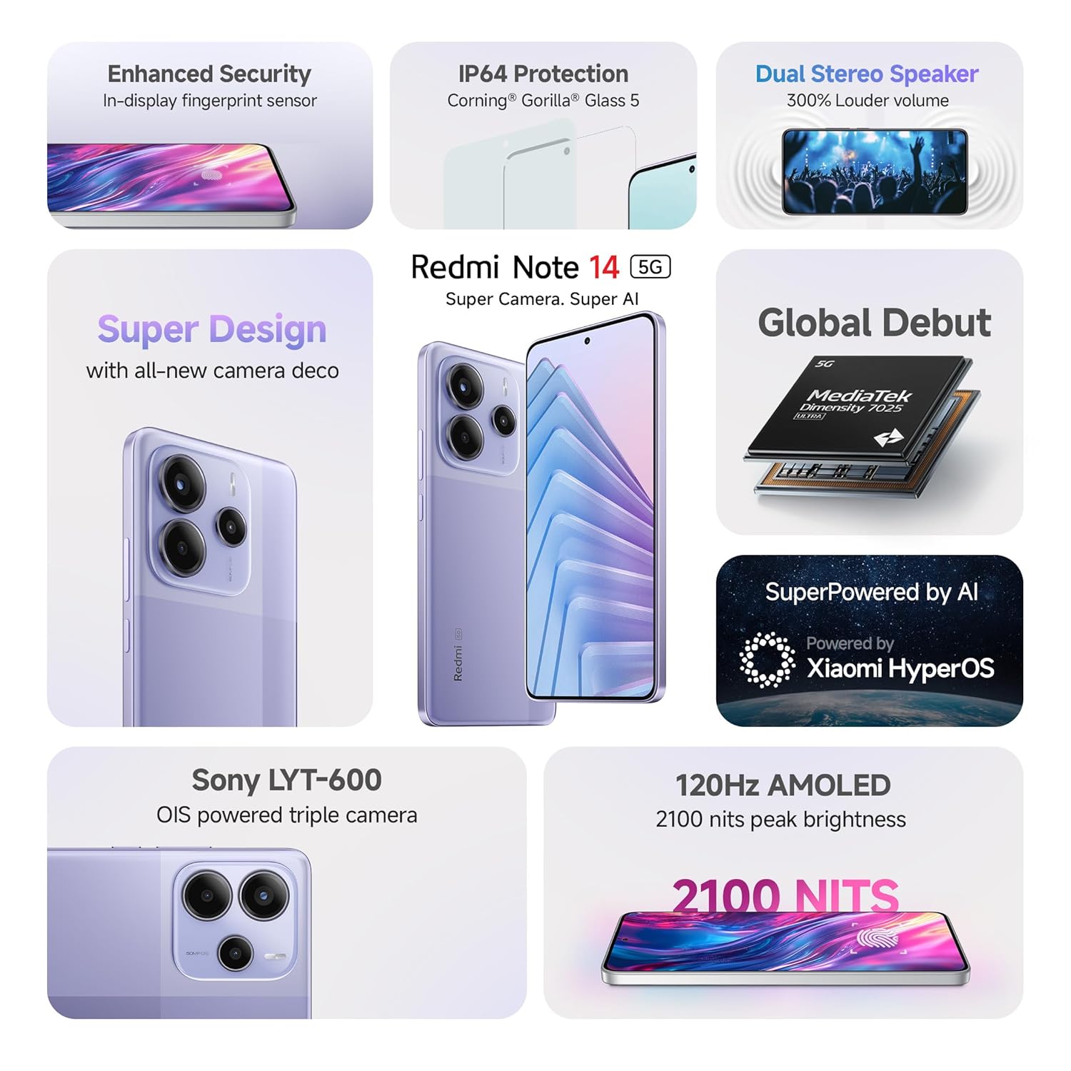 REDMI Note 14 5G (Phantom Purple, 128 GB)  (6 GB RAM)