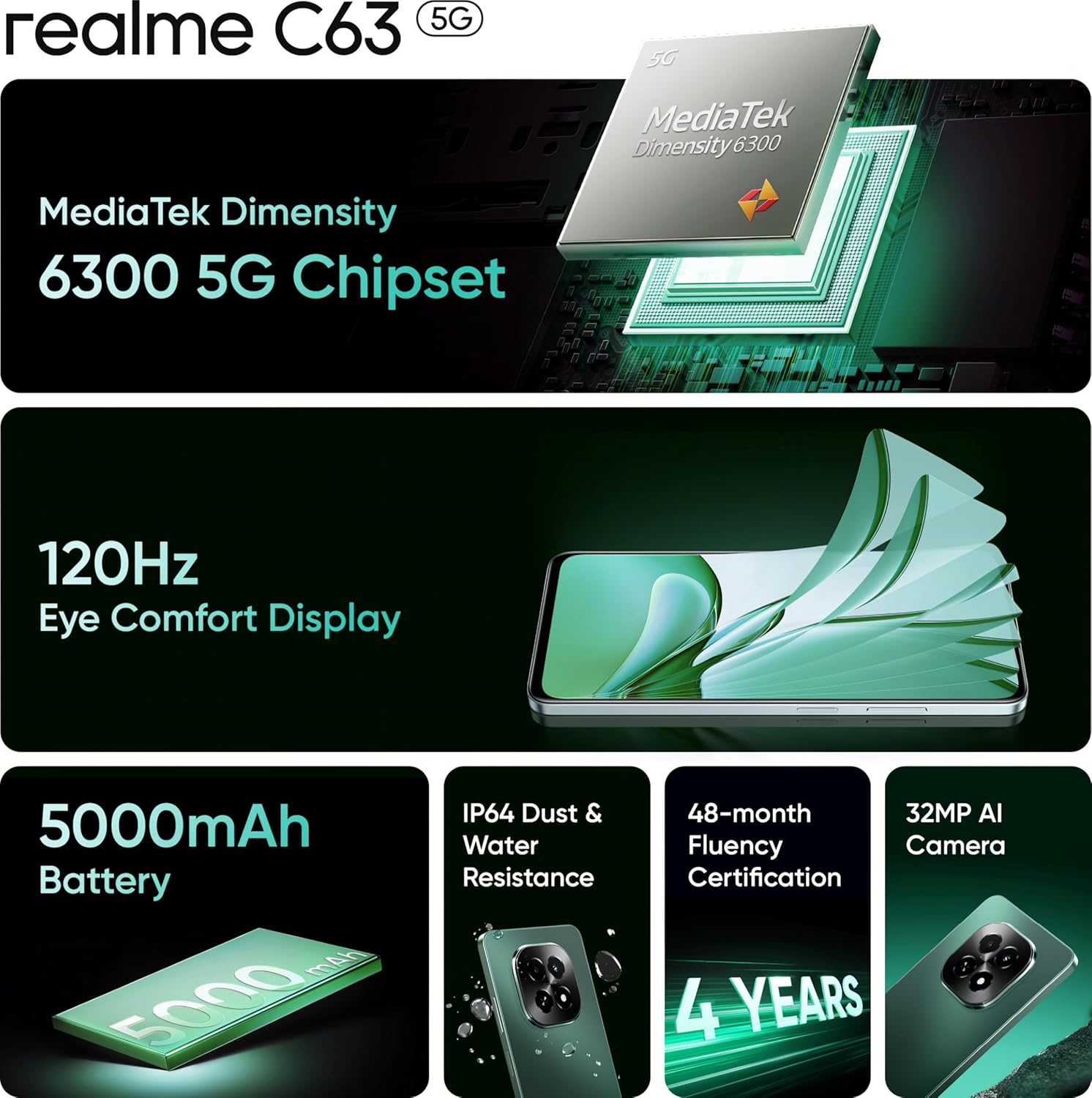 realme C63 5G (Forest Green, 6GB RAM, 128GB Storage)