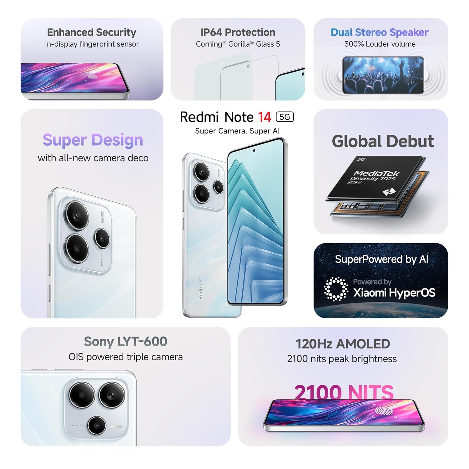 REDMI Note 14 5G (Mystique White, 256 GB)  (8 GB RAM)