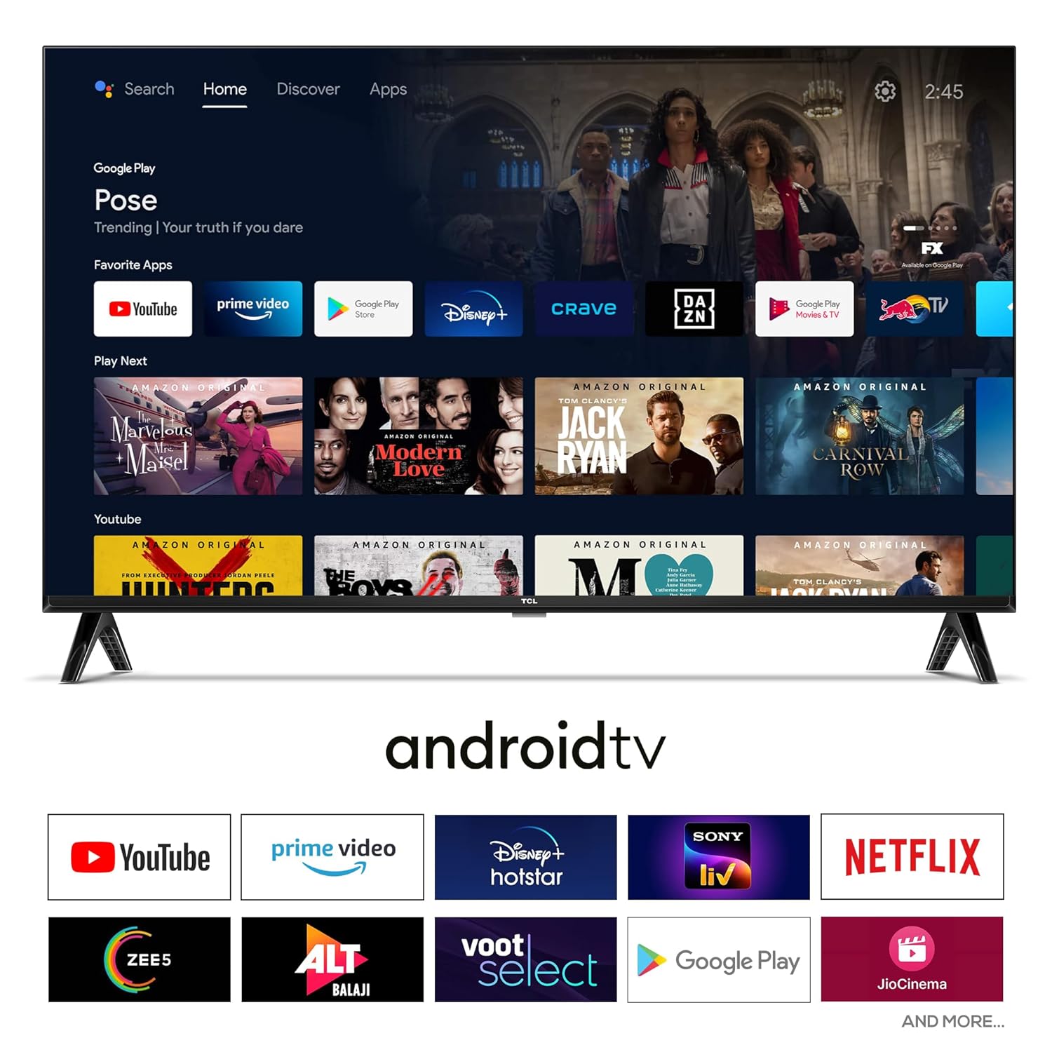 TCL L4B 79.97 cm (32 inch) HD Ready LED Smart Android TV 2024 Edition with Metallic Bezel Less and Chromecast built-in  (32L4B)