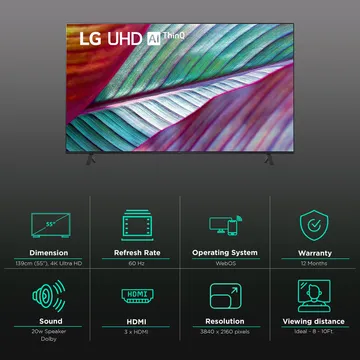 LG UR7500 139 cm (55 inch) Ultra HD (4K) LED Smart WebOS TV with Alpha5 AI Processor 4K Gen6, AI Picture Pro, 4K Upscaling, 60 Hz Refresh Rate, Game Optimizer, Magic Remote Capability, 5-Year Guaranteed with New OS Experience  (55UR7500PSC)