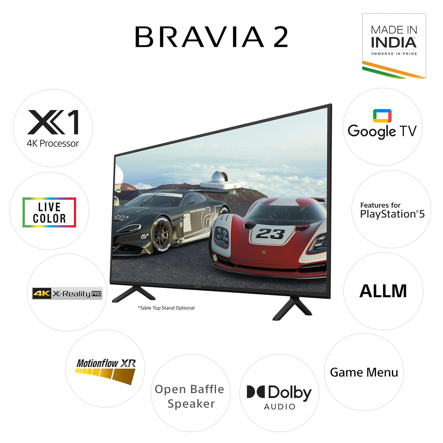 SONY Bravia 2 138.8 cm (55 inch) Ultra HD (4K) LED Smart Google TV 2024 Edition with Feature for PlayStation 5  (K-55S25B)