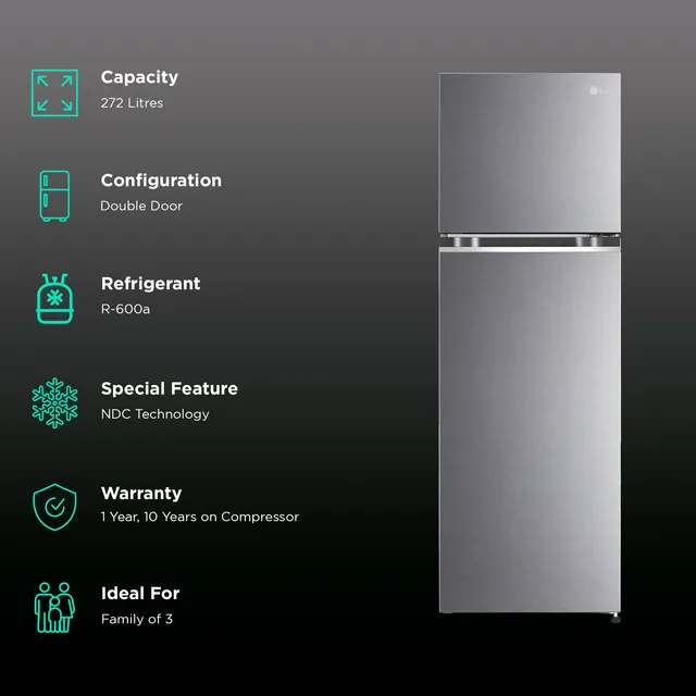 LG 272 L Frost Free Double Door 3 Star Convertible Refrigerator with Inverter Compressor, Express Freeze & Multi Air Flow  (Shiny Steel, GL-S312SPZX)