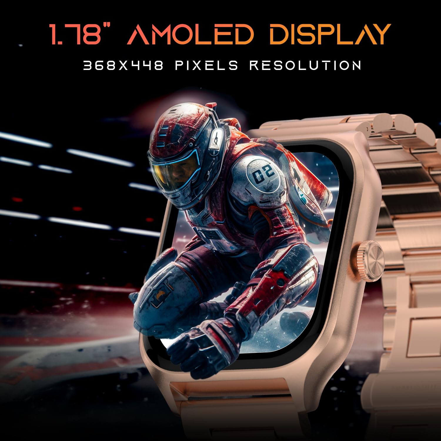 Fire-Boltt Solaris 1.78” AMOLED Always-on Display with 368 * 448 px Resolution, 123 Sports Mode, IP68 Water-Resistant, Long-Lasting Battery Life and Comprehensive Health Tracking (Pink)
