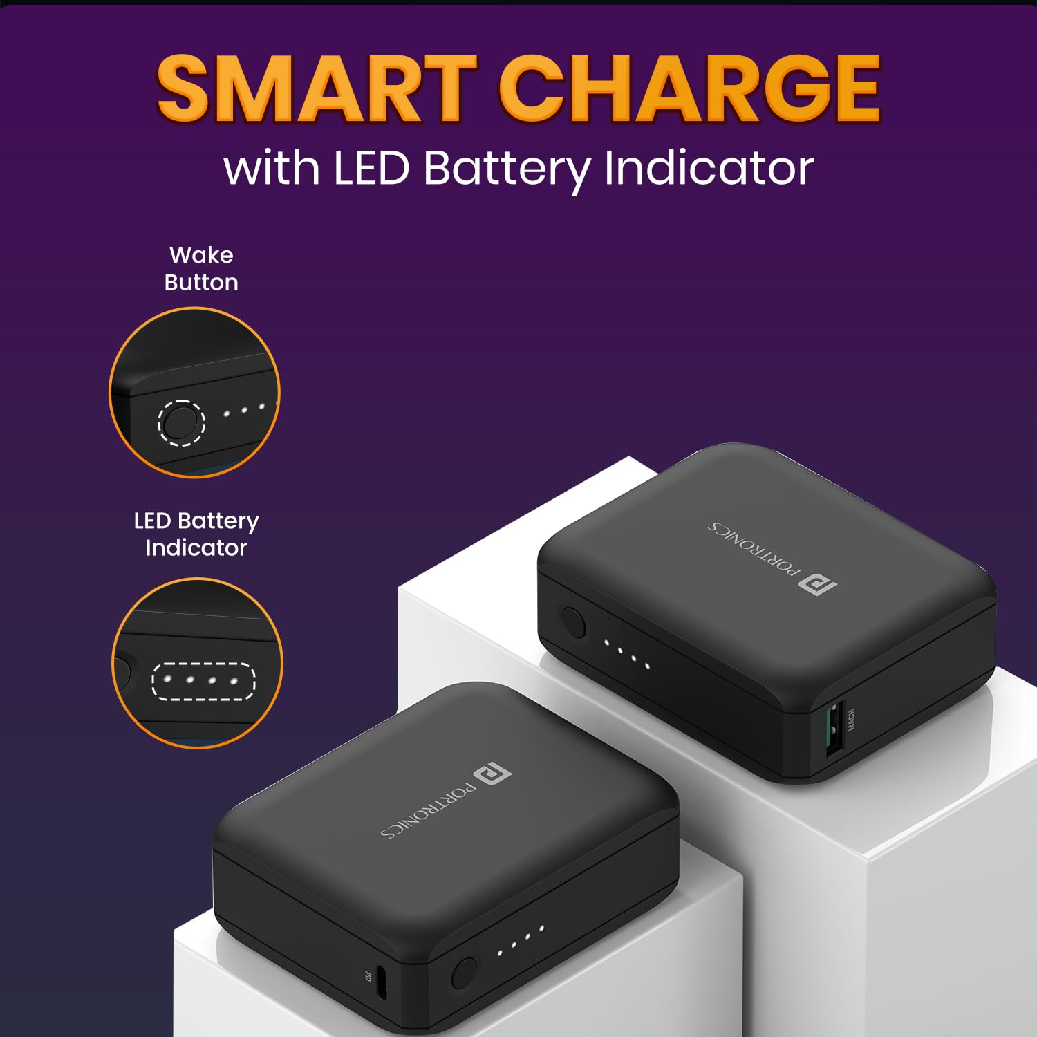 Portronics PowerPulse 30 Advanced 10000 mAh Nano Power Bank with 30W Max Output, LED Indicator, 18w Mach USB-A Output, 30W Type C PD Output, Type C Input, Comes with Type C Charging Cable(Black)