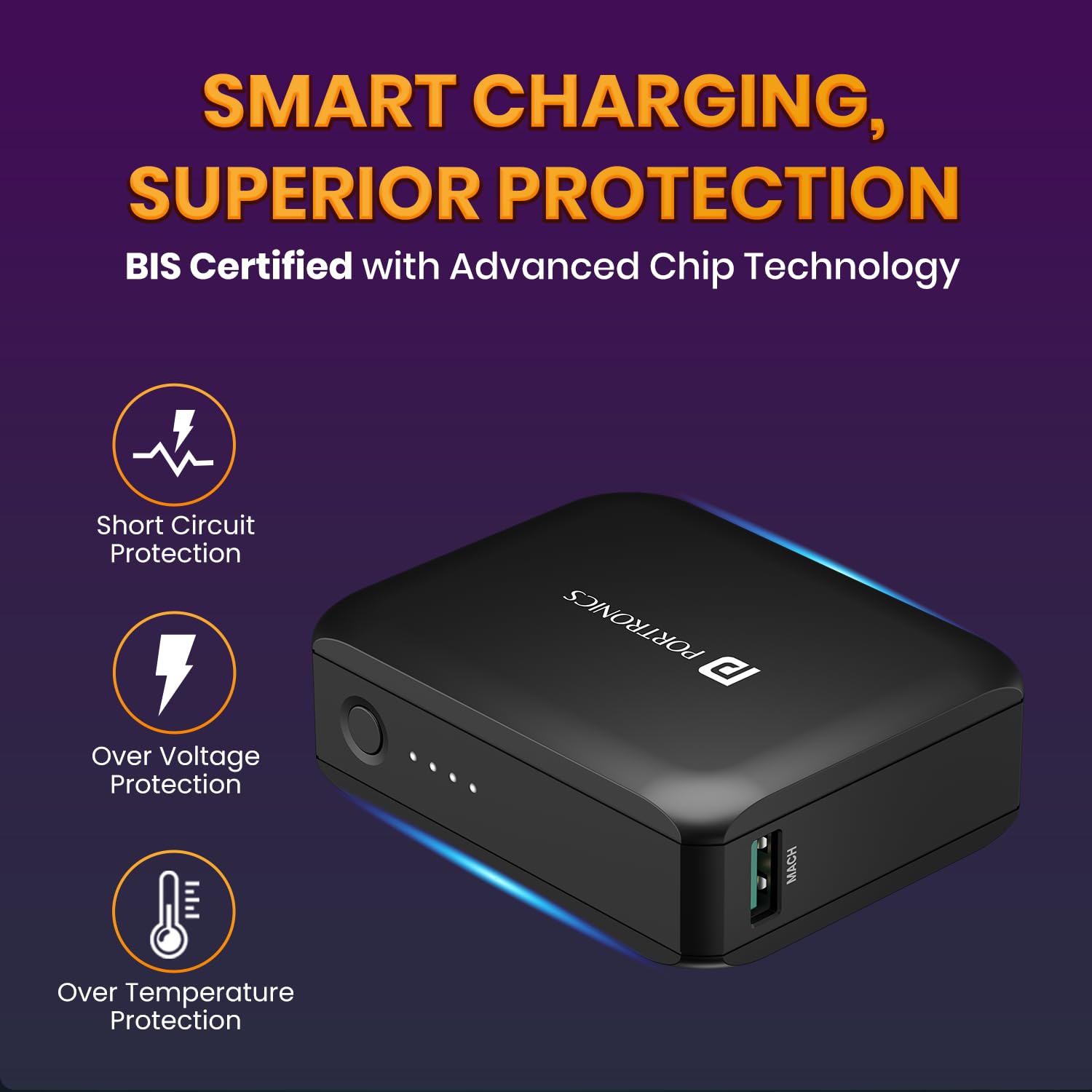 Portronics PowerPulse 30 Advanced 10000 mAh Nano Power Bank with 30W Max Output, LED Indicator, 18w Mach USB-A Output, 30W Type C PD Output, Type C Input, Comes with Type C Charging Cable(Black)