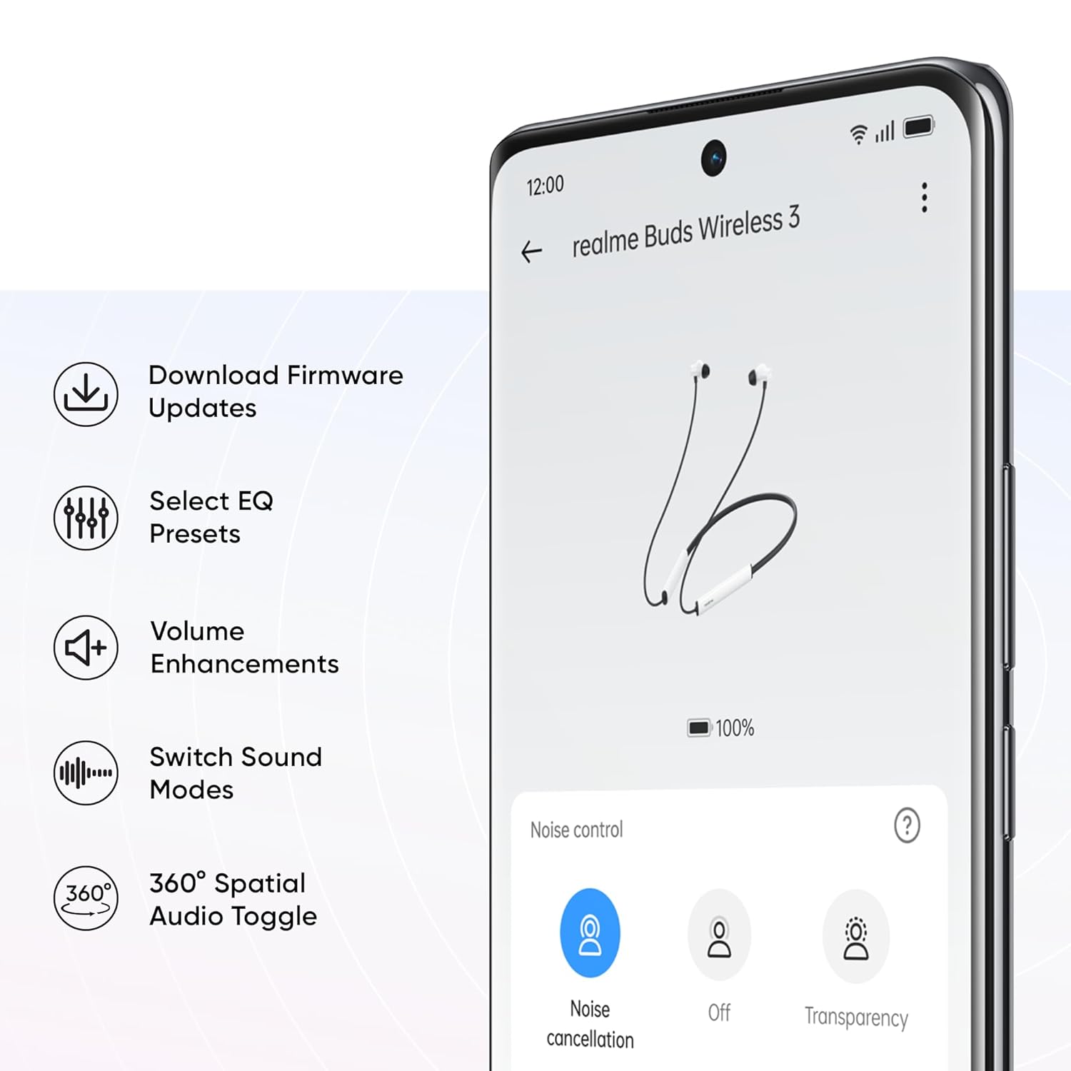 realme Buds Wireless 3 with 30dB ANC, 360 degree Spatial Audio, upto 40 hours Playback Bluetooth  (Vitality White, In the Ear)