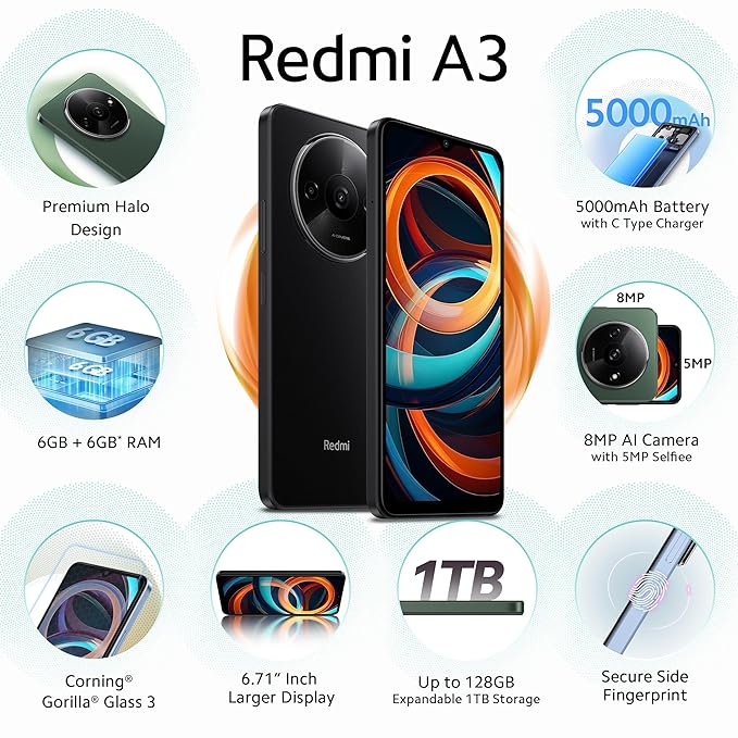 REDMI A3 (Midnight Black, 64 GB)  (3 GB RAM)