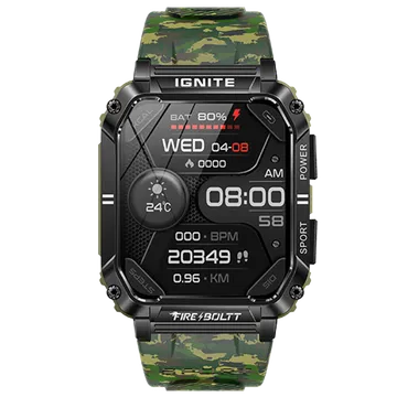 Fire-Boltt Combat 49.5mm (1.95) Display, Rugged Outdoor Design, Voice Assistant BT Calling Smartwatch  (Camo Green Strap, Free Size)