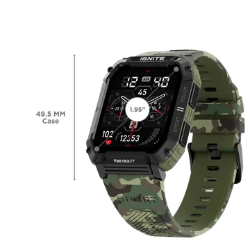Fire-Boltt Combat 49.5mm (1.95) Display, Rugged Outdoor Design, Voice Assistant BT Calling Smartwatch  (Camo Green Strap, Free Size)