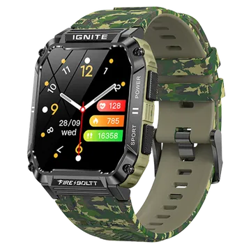 Fire-Boltt Combat 49.5mm (1.95) Display, Rugged Outdoor Design, Voice Assistant BT Calling Smartwatch  (Camo Green Strap, Free Size)
