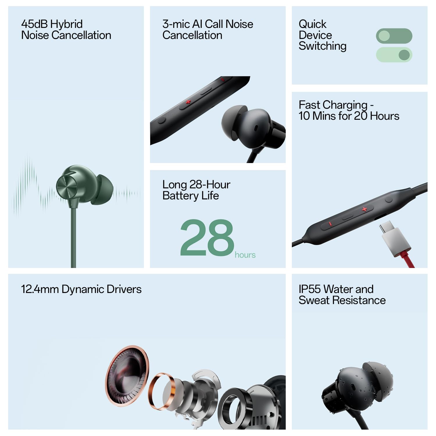 OnePlus Bullets Wireless Z2 ANC Earphones with 45dB Hybrid ANC Bluetooth  (Boomin Black, In the Ear)