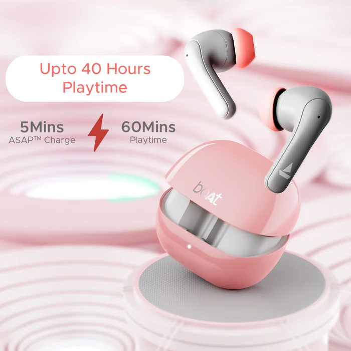 boAt Airdopes 155 w/ 40 hrs Playtime,In-Ear Detection,Quad Mics ENx Tech,ASAP Charge Bluetooth  (Hot Rouge, True Wireless)