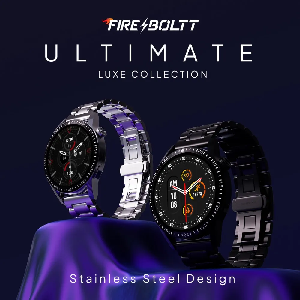 Fire-Boltt Ultimate 35.3mm (1.39) Stainless Steel Luxury Bluetooth Calling, 120+ Sports Smartwatch  (Black Strap, Free Size)