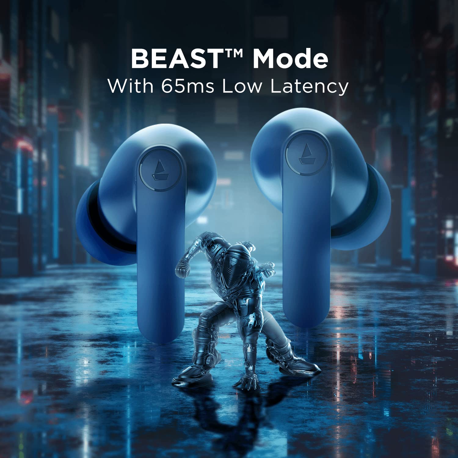 boAt Airdopes 121 PRO Truly Wireless in Ear Ear Buds w/Quad Mic ENx, Low Latency Mode for Gaming, 50H Playtime, IWP, IPX4, Battery Indicator Screen(Royal Blue)