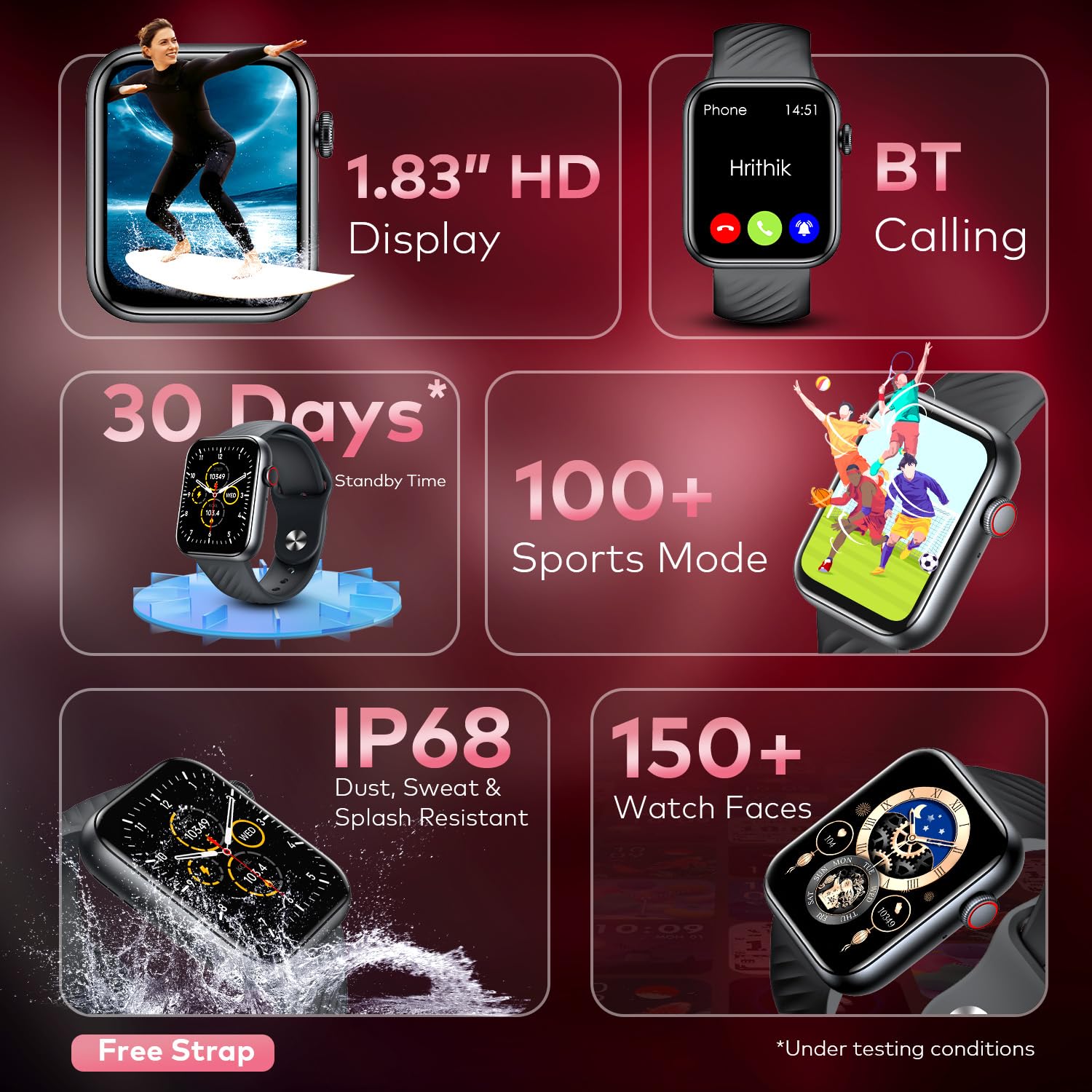 itel ICON-2 Smartwatch with BT Calling,1.83"HD Display,IP68,Voice Assistant Smartwatch  (Black Strap, Free Size)