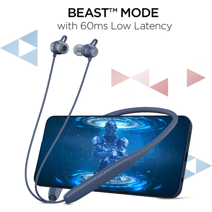 boAt Rockerz 255 Max with 60 Hours Playback, EQ Modes & Power Magnetic Earbuds Bluetooth  (Space Blue, In the Ear)
