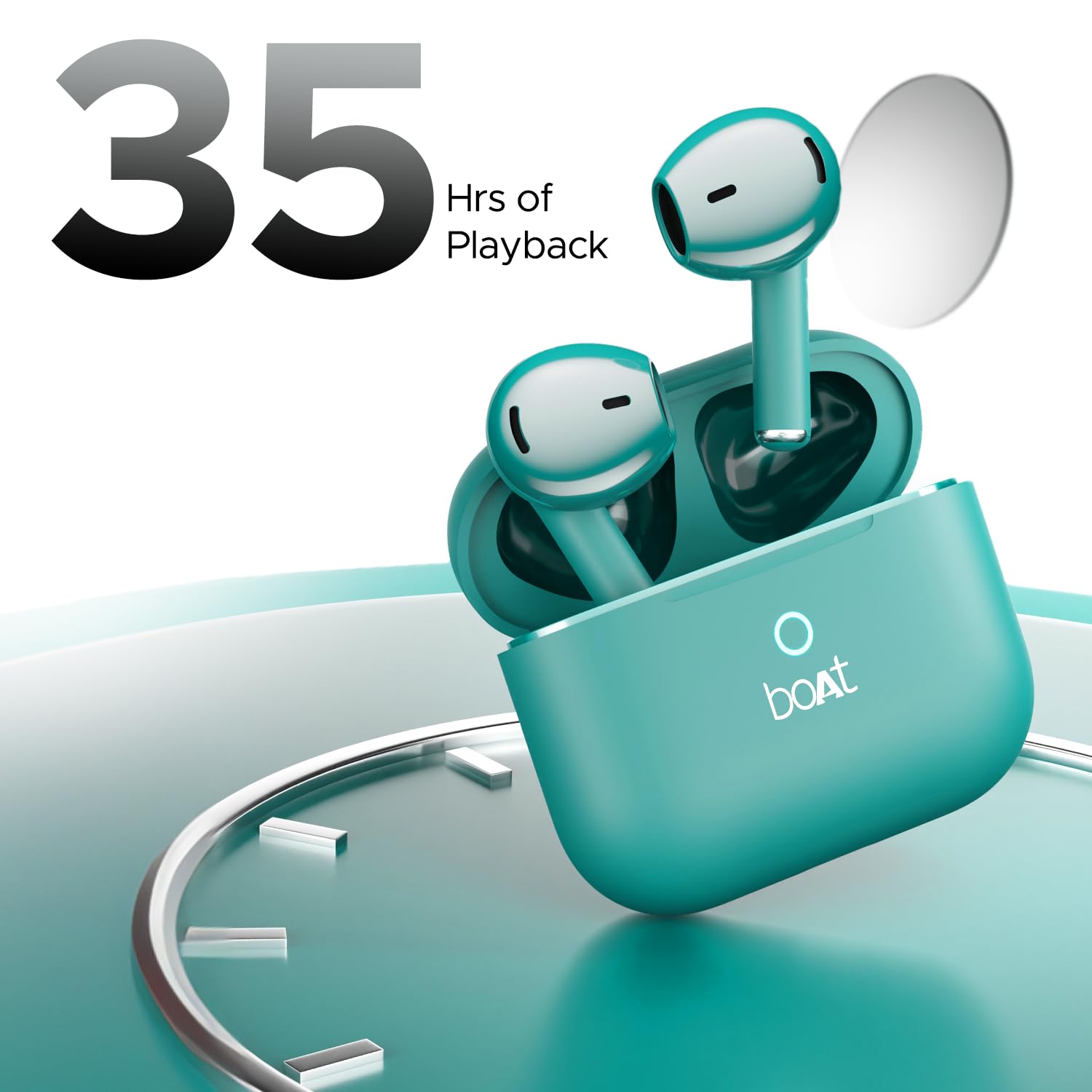 boAt Airdopes Alpha with 35 HRS Playback, 13mm Drivers, Dual Mics ENx & Beast Mode Bluetooth  (Dark Cyan, In the Ear)