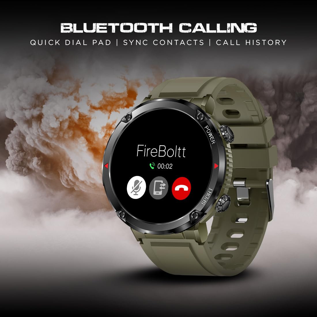 Fire-Boltt Armour, Sporty Rugged Outdoor Smart Watch with a 1.6" High-Resolution HD Display, Shockproof Metal Body, Bluetooth Calling 600 mAh Battery