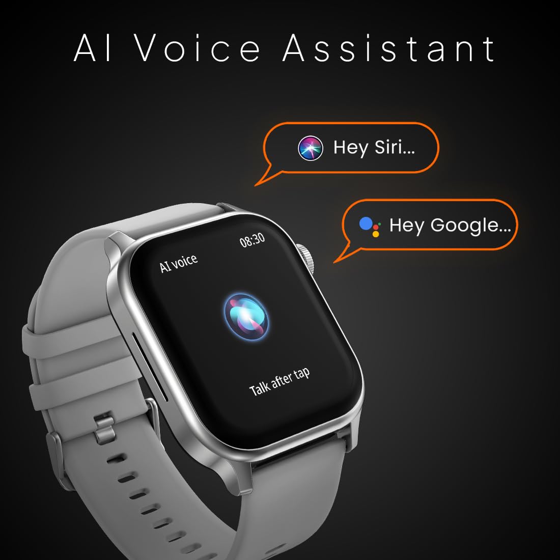 Fire-Boltt Rise Smart Watch, 1.85" HD Display, Metal Body with Bluetooth Calling, Rotating Crown, AI Voice Assistant, 120 Sports Modes, Neon UI, SpO2 & Heart Rate Monitoring (Rise, Grey)