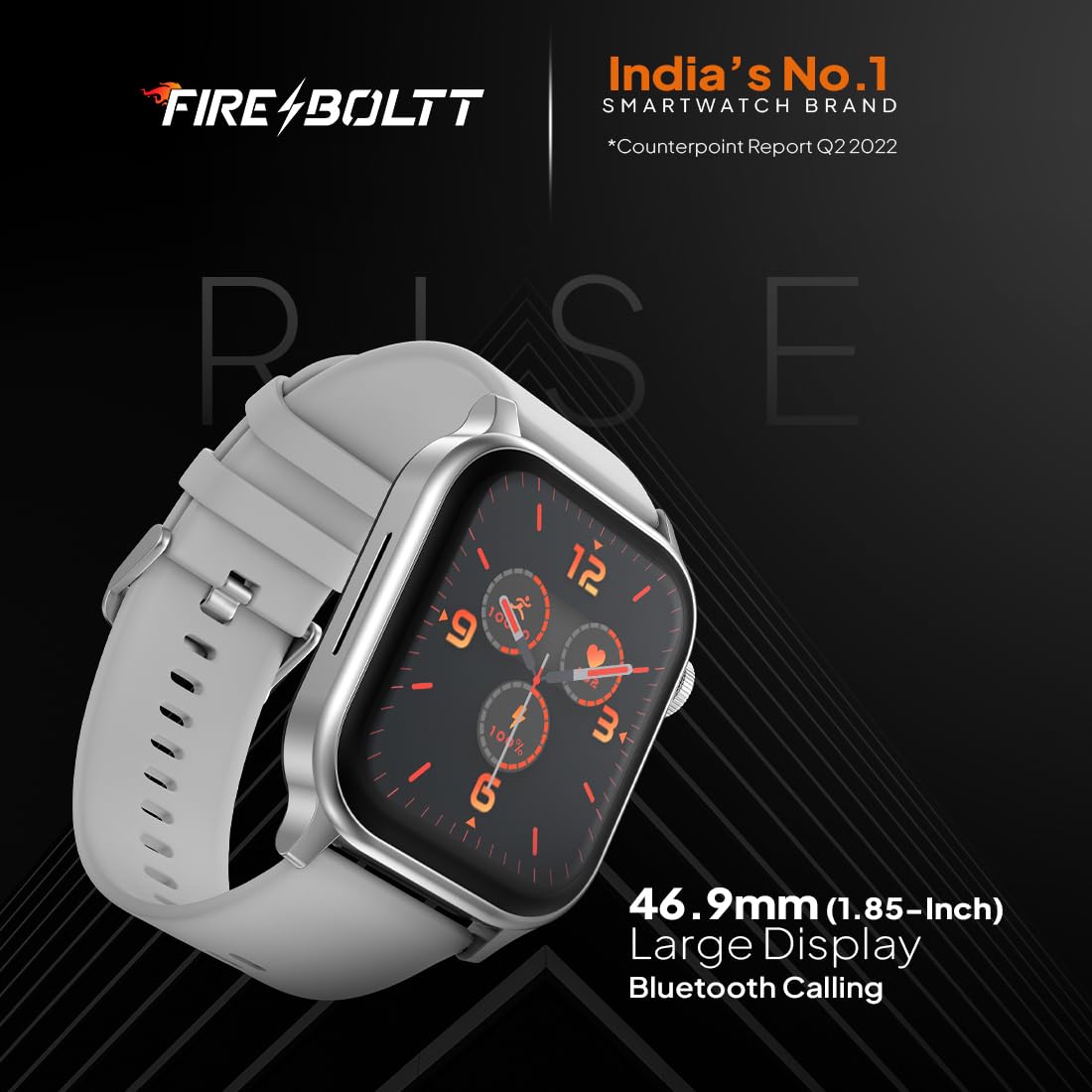 Fire-Boltt Rise Smart Watch, 1.85" HD Display, Metal Body with Bluetooth Calling, Rotating Crown, AI Voice Assistant, 120 Sports Modes, Neon UI, SpO2 & Heart Rate Monitoring (Rise, Grey)