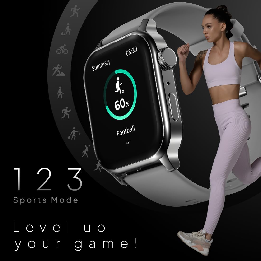 Fire-Boltt Rise Smart Watch, 1.85" HD Display, Metal Body with Bluetooth Calling, Rotating Crown, AI Voice Assistant, 120 Sports Modes, Neon UI, SpO2 & Heart Rate Monitoring (Rise, Grey)