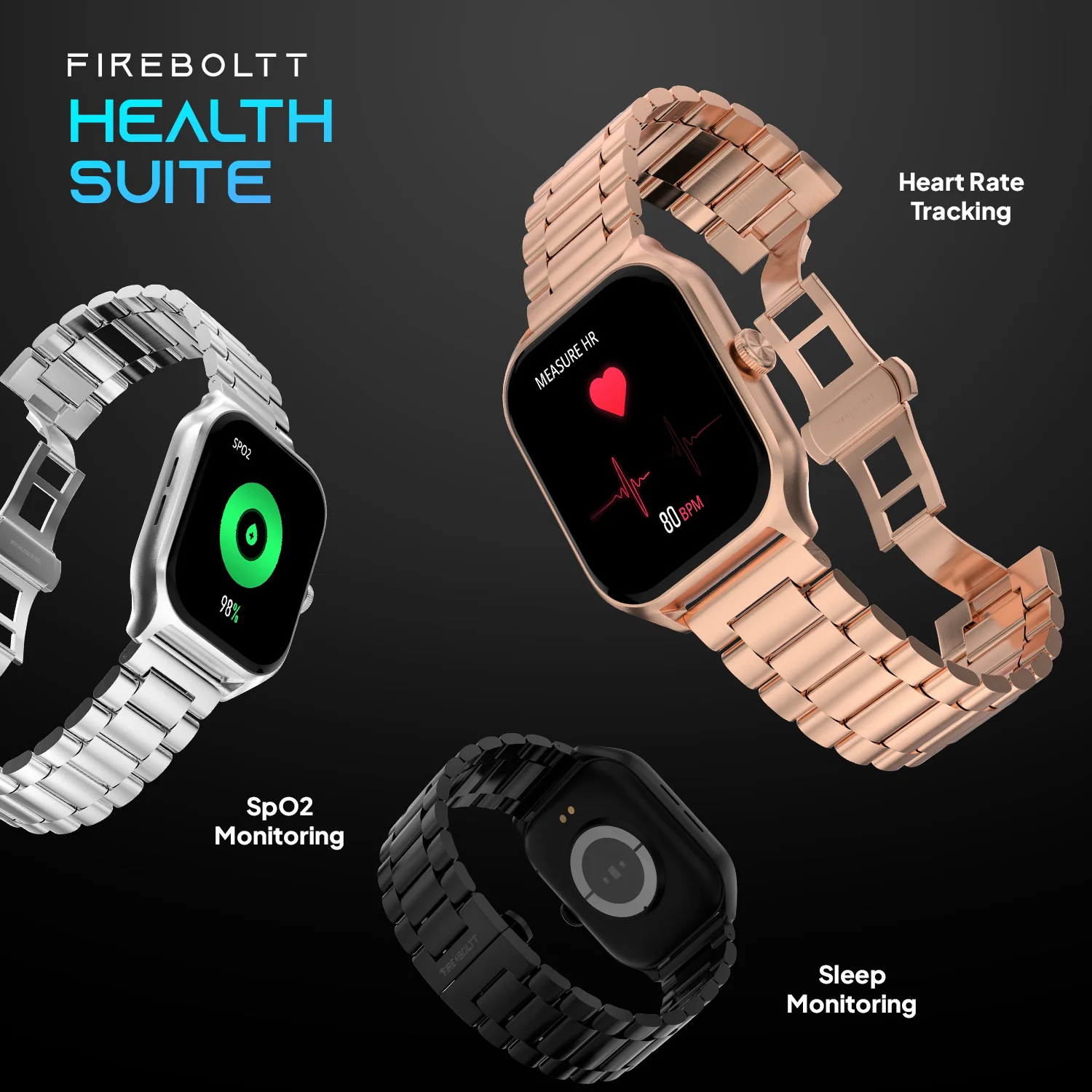 Fire-Boltt Stellaris Luxury Steel Watch 45.2mm (1.78) AMOLED Always-on Display 123 Sports Smartwatch  (Black SS Strap, Free Size)