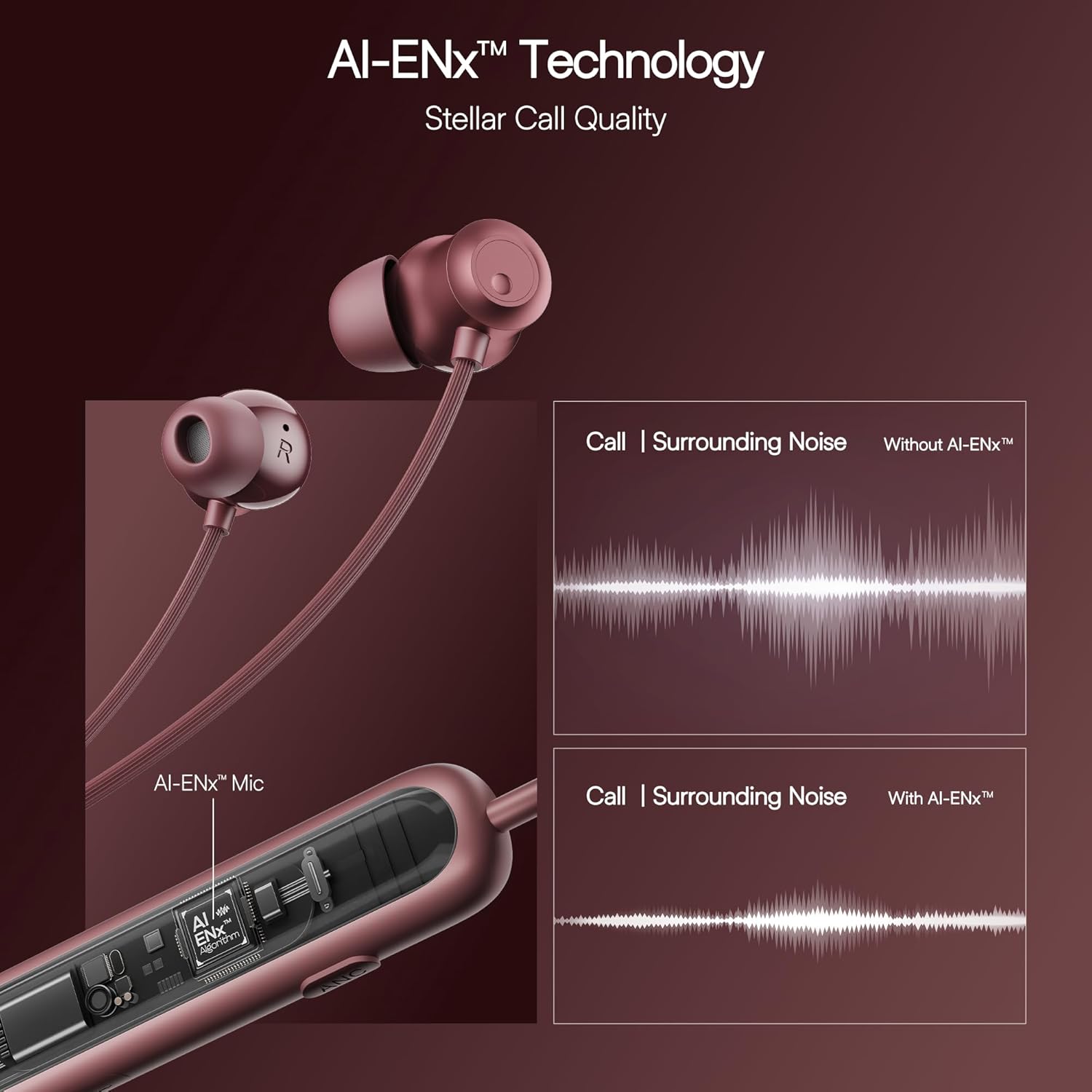 boAt Rockerz 210 ANC w/ 30dB Active Noise Cancellation, AI- ENx Tech & Spatial Audio Bluetooth  (Ruby Red, In the Ear)