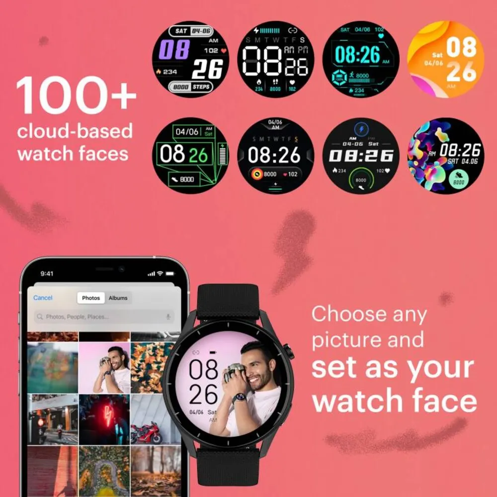 Noise Crew 1.38" Round Display with Bluetooth Calling, Metallic finish, IP68 Rating Smartwatch  (Black Strap, Regular)