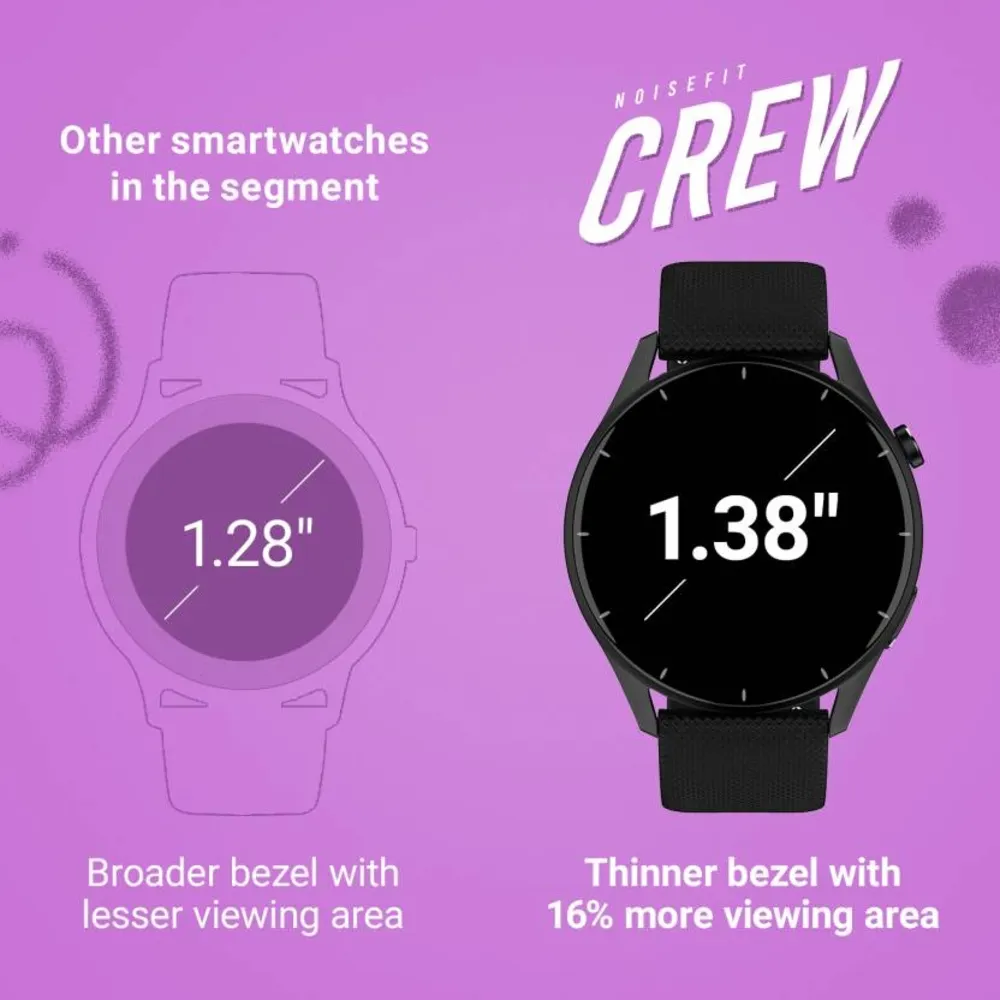 Noise Crew 1.38" Round Display with Bluetooth Calling, Metallic finish, IP68 Rating Smartwatch  (Black Strap, Regular)