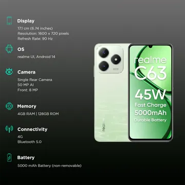 realme C63 (Jade Green, 128 GB)  (4 GB RAM)