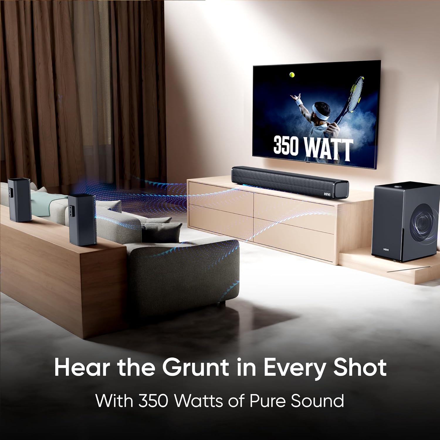 Mivi Fort H350 Soundbar, 350 Watts, 5.1 Channel, Multi-Input and EQ Modes, BT v5.1 350 W Bluetooth Soundbar  (Black, 5.1 Channel)