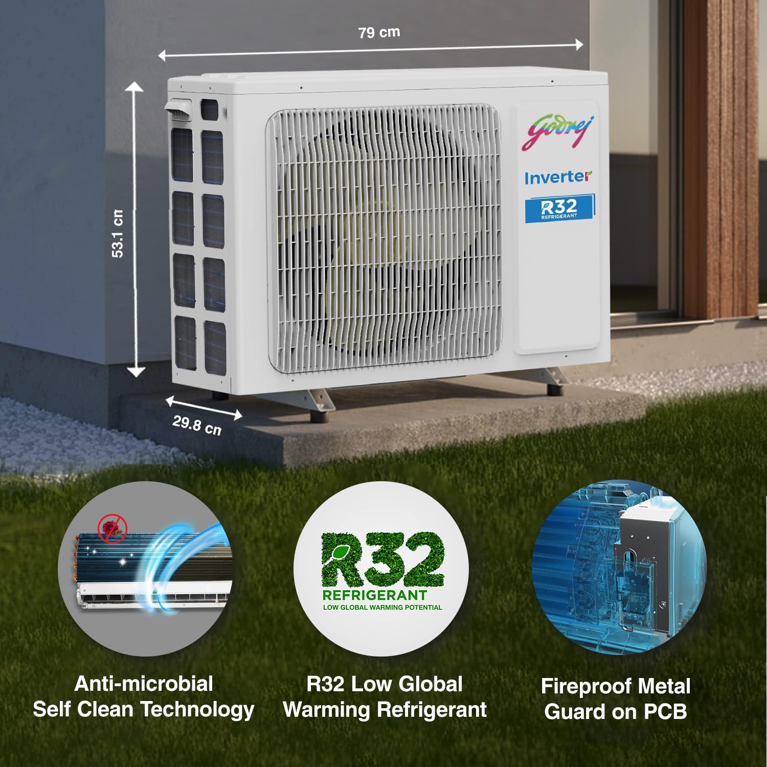 Godrej 5-In-1 Convertible Cooling 2024 Model 1.5 Ton 3 Star Split Inverter Heavy Duty Cooling at Extreme Temperature AC - White  (EI 18NINV3R32 WYE, Copper Condenser)