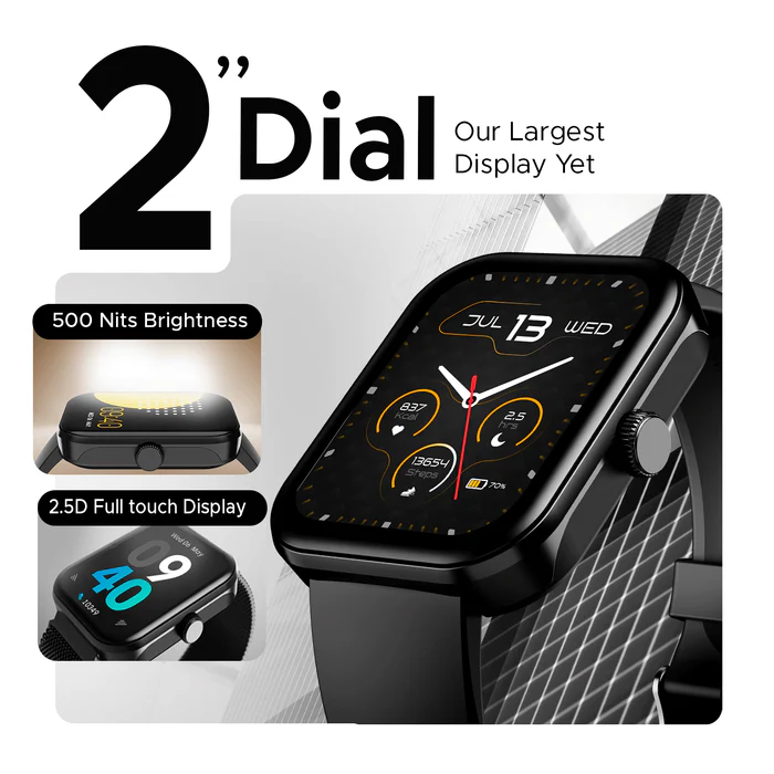 boAt Ultima Call Max Smart Watch w/ 2" Big HD Display, Advanced BT Calling, 100+ Sports Modes, 10 Days Battery Life, Multiple Watch Faces, IP68, HR & SpO2, Sedentary Alerts(Active Black)