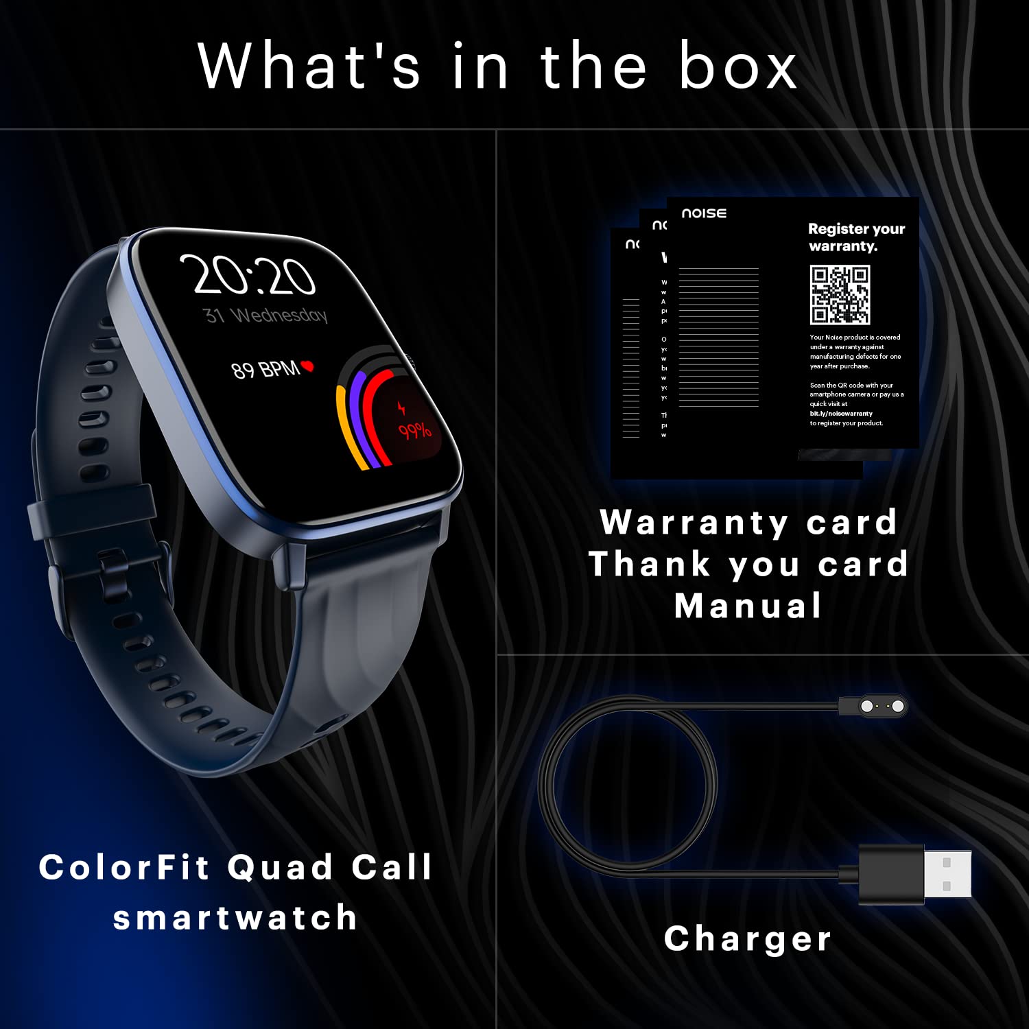 Noise Quad Call 1.81" Display, Bluetooth Calling Smart Watch, AI Voice Assistance, 160+Hrs Battery Life, Metallic Build, in-Built Games, 100 Sports Modes, 100+ Watch Faces (Space Blue)