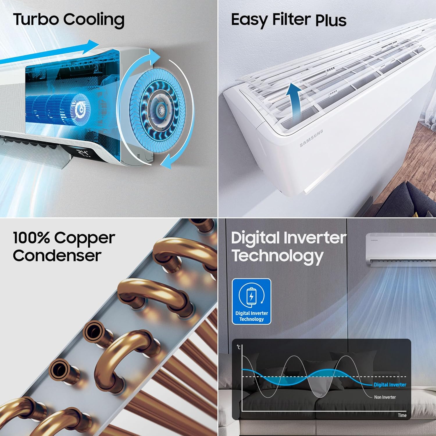 Samsung 1.5 Ton 5 Star Windfree AI Inverter Smart Split AC (WiFi, Energy Saving, Voice Control, Powerful Cooling, Copper, Digital Inverter, 4 Way swing, Convertible, BESPOKE AI AR60F19D1ZWNNA)