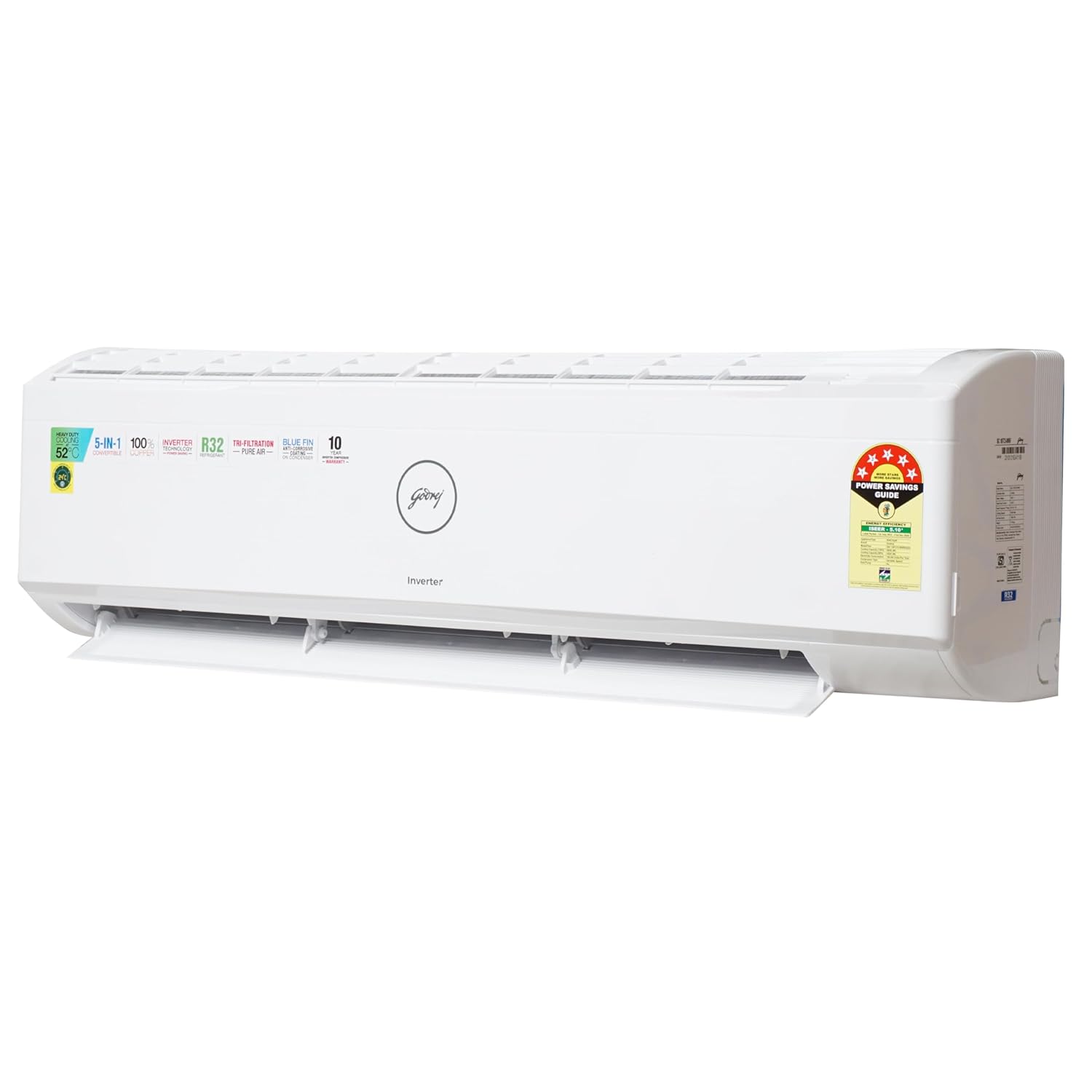Godrej 1.5 Ton 5 Star, 5-In-1 Convertible Cooling, Inverter Split AC,Anti-Dust Filter (Copper, 2024 Model, SIC 18ITC5-WYS, White)