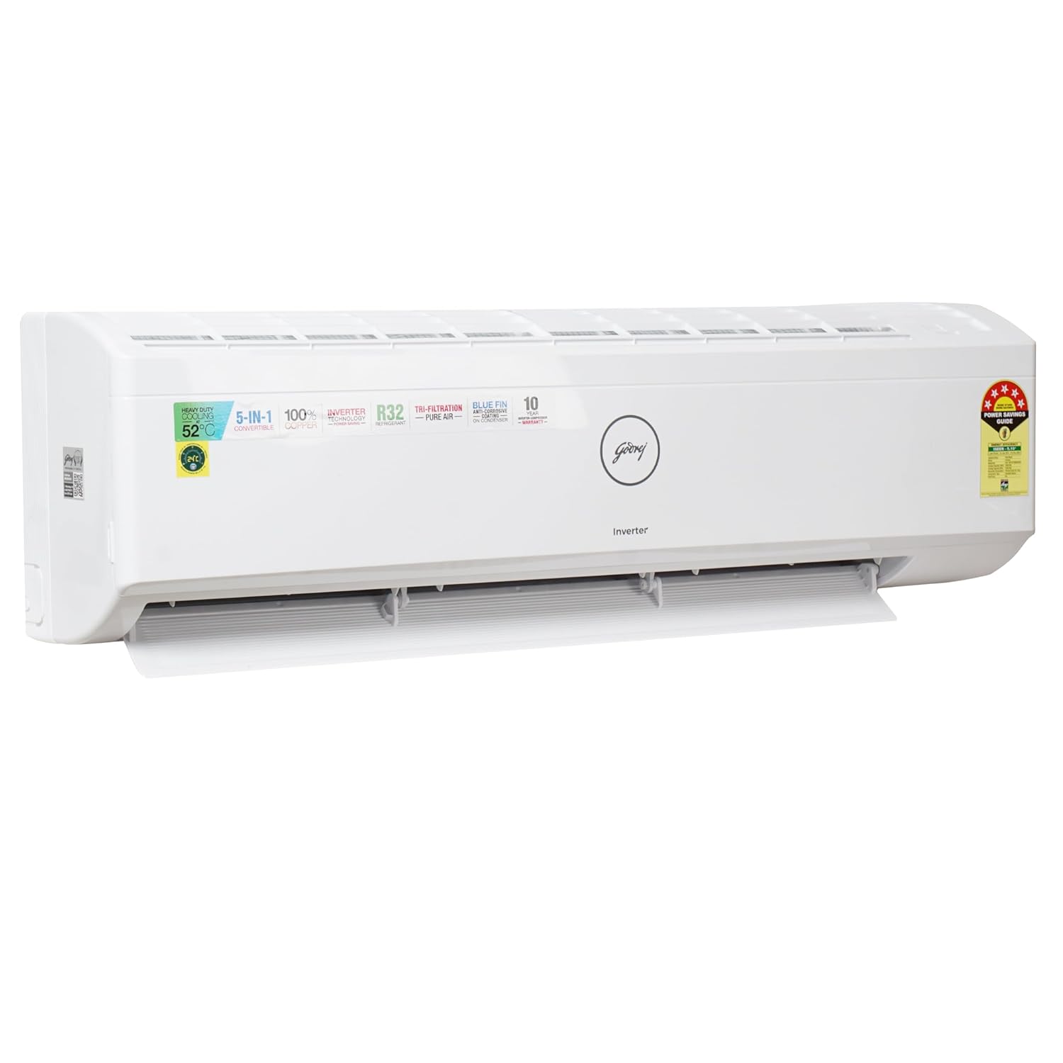 Godrej 1.5 Ton 5 Star, 5-In-1 Convertible Cooling, Inverter Split AC,Anti-Dust Filter (Copper, 2024 Model, SIC 18ITC5-WYS, White)